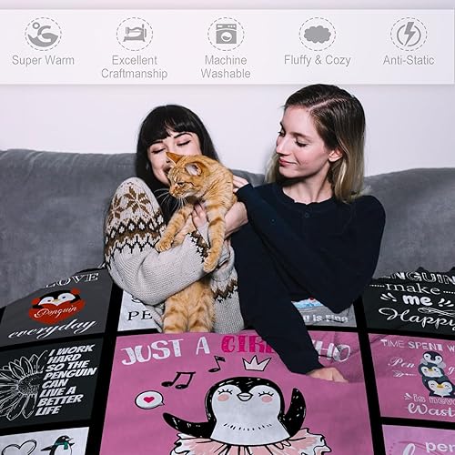 Miniatura 5 de Manta de pingüino, regalos para niñas y mujeres, manta de franela suave y cálida para amantes de los pingüinos, regalos de cumpleaños para adultos y