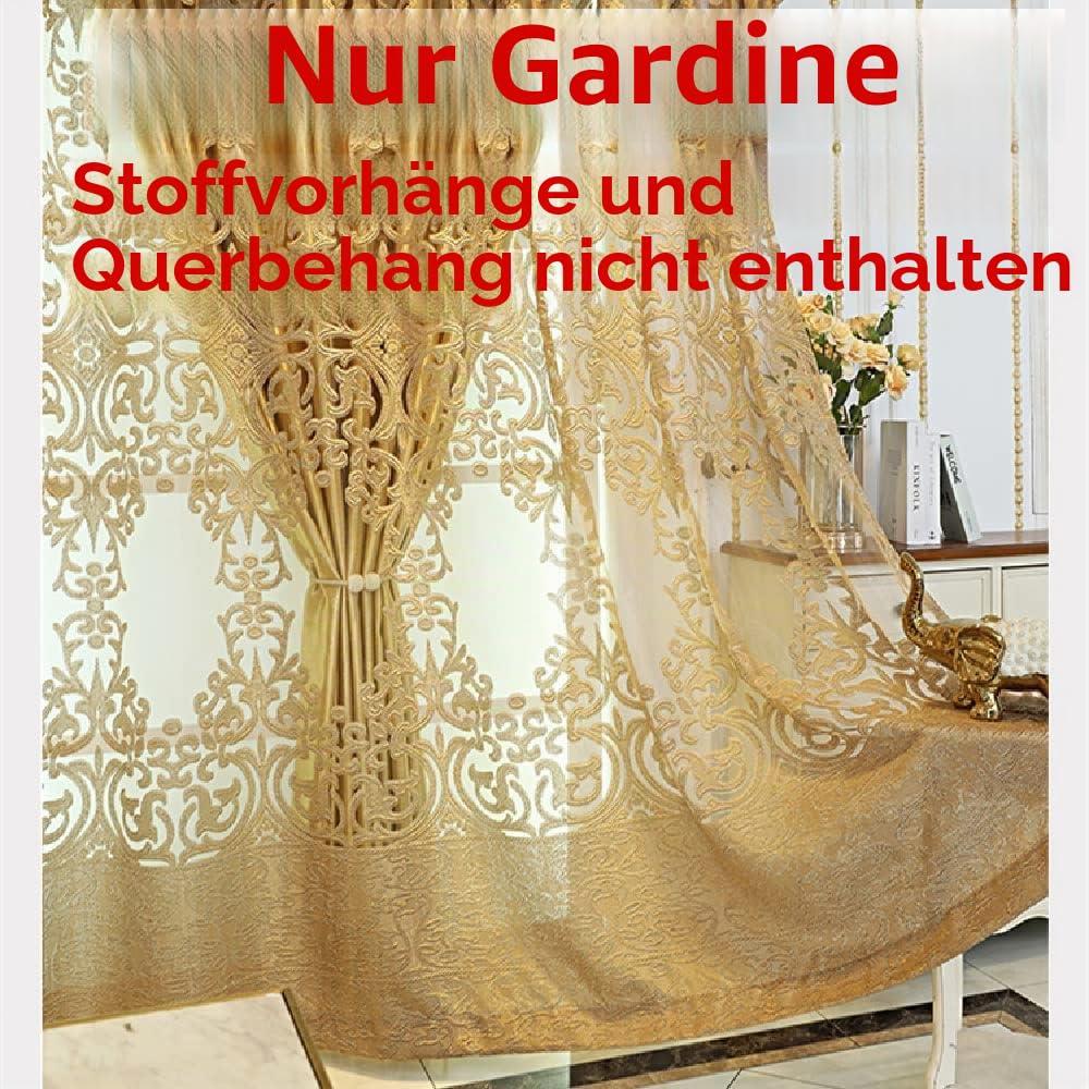 Amidoudou 1 Paar europäische Luxus-Fenstervorhänge für Wohnzimmer, Tüllvorhänge, Balkon, Schlafzimmer, Goldener Jacquard-Vorhang (Gold, 137 x 228 cm)