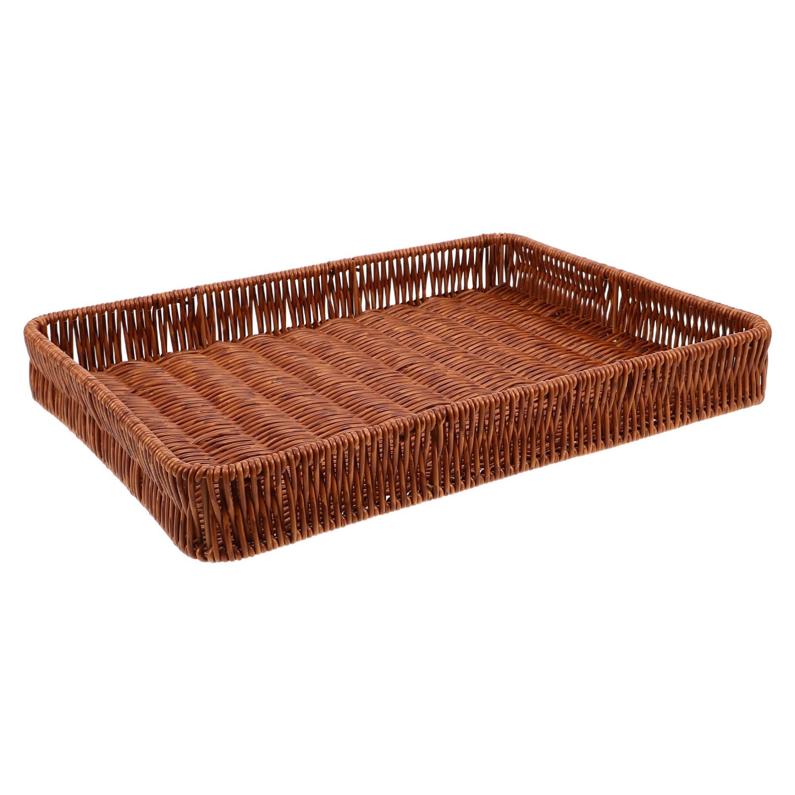 SOLUSTRE Woven Food Basket For Bread And Snacks Fake Rattan Woven Basket Flat Serving Tray For Home And Supermarket Display Lightweight Storage Bin