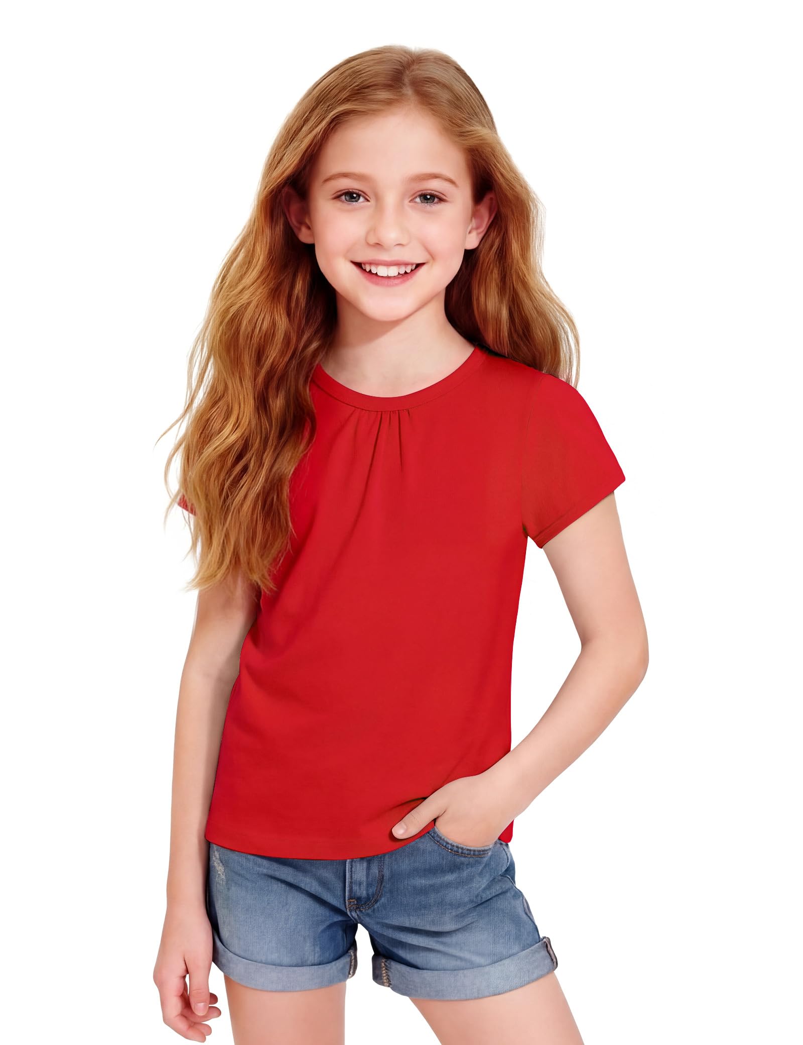 Girls Short Sleeve Shirts Cotton Crew Neck T-Shirt Kids Plain Tees Tops Size 5-12 Years