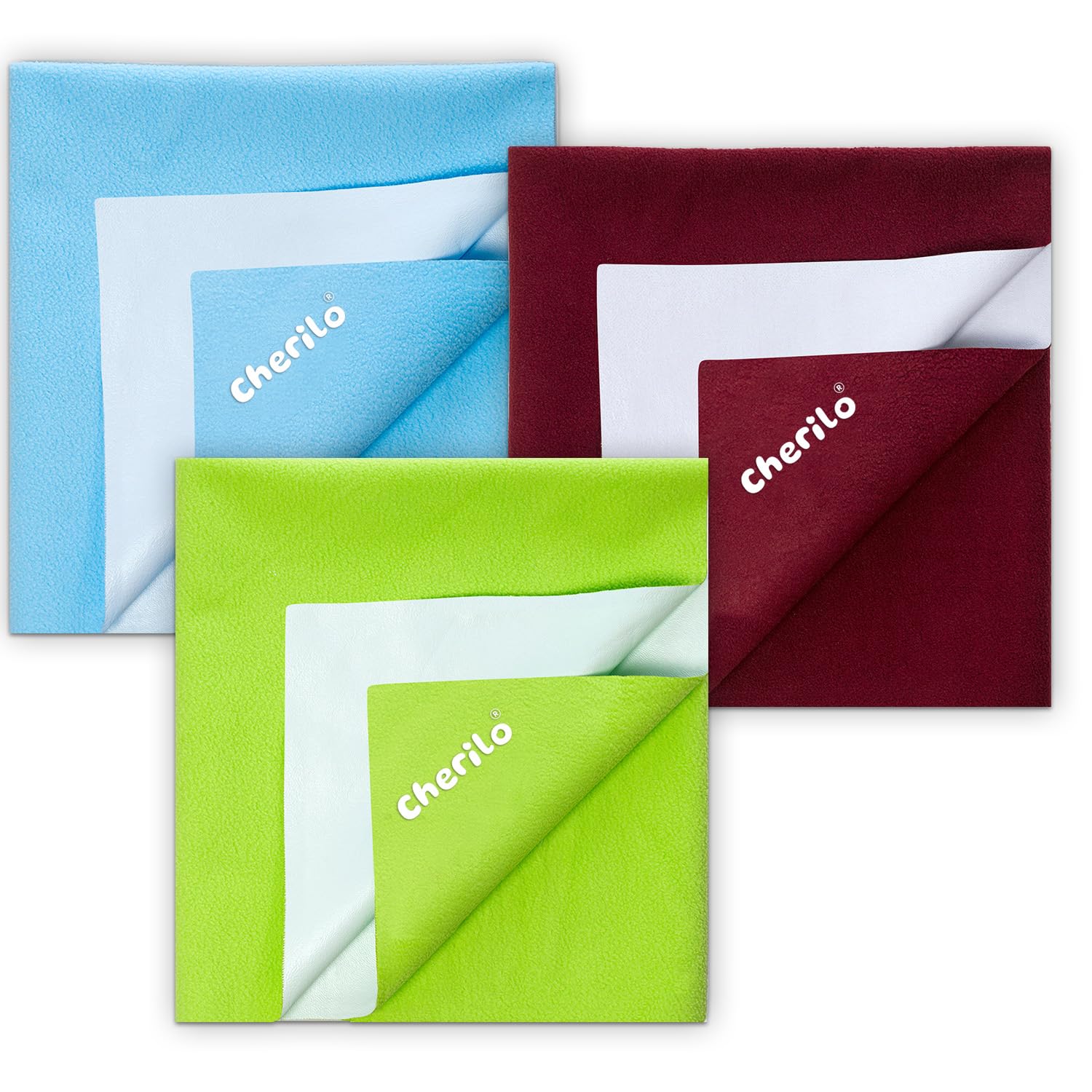 Cherilo Waterproof Reusable Baby Dry Sheet, Large Size (100 X 140cm) Pack of 3, (Maroon + Pista Green + Sky Blue)