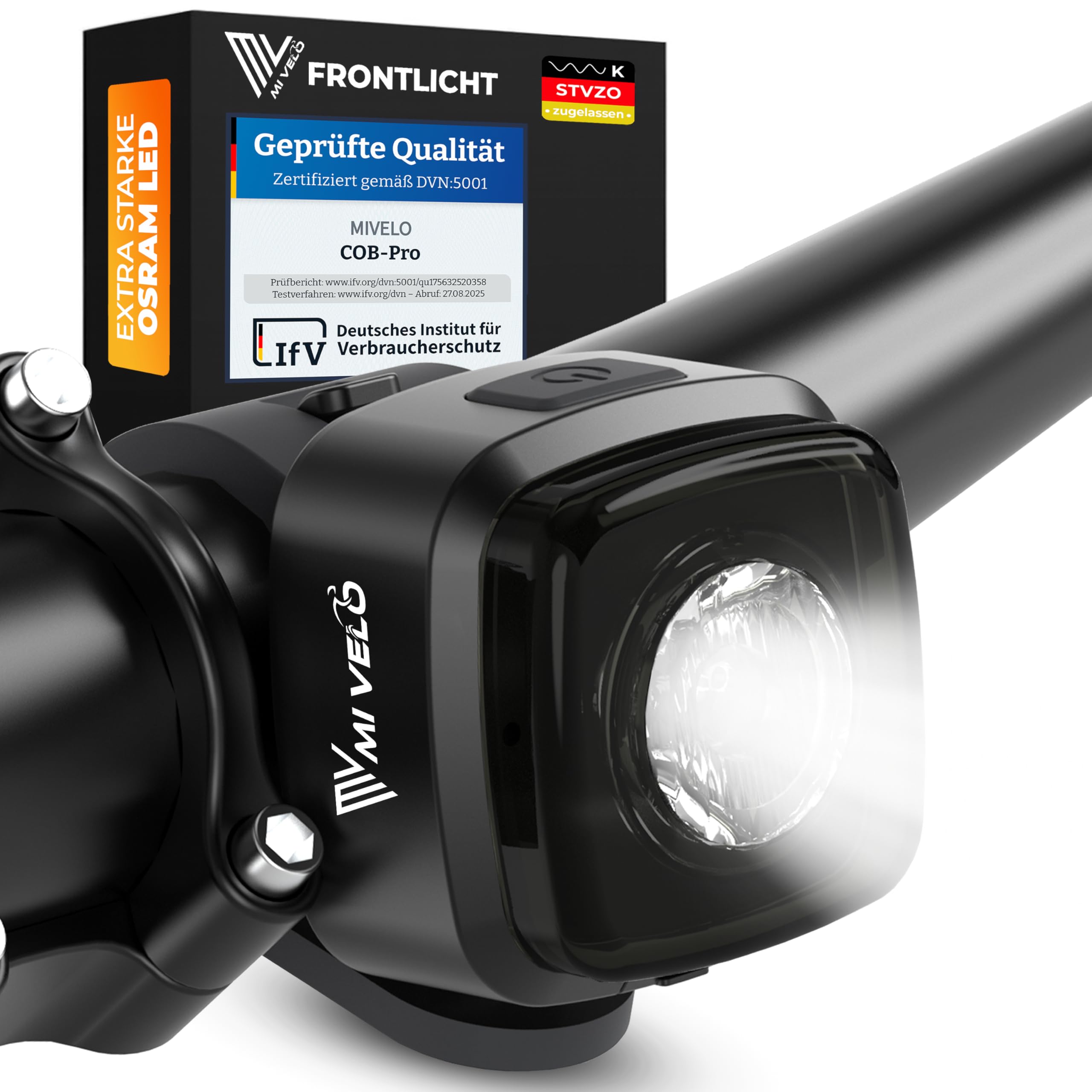 MIVELO Fahrradlicht vorne - Fahrradlampe LED StVZO, IPX5 wasserdicht - Fahrradbeleuchtung vorne USB aufladbar - Fahrrad Frontlicht mit Akku (Fahrrad Frontlicht)