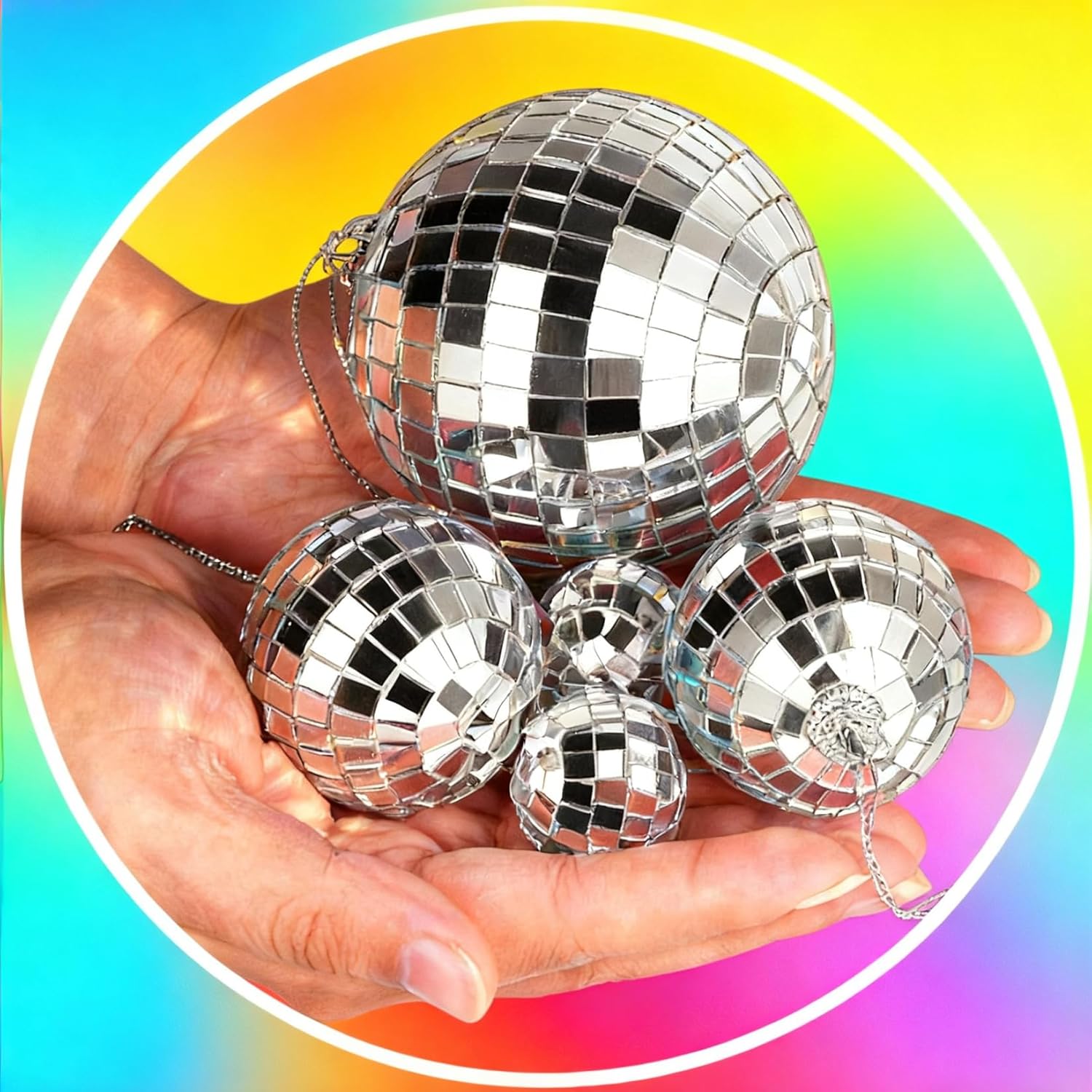 74 Pcs Mini Disco Mirror Ball Ornaments, Silver Disco Mirror Ball, Fun Silver Hanging for Party Decoration, Christmas Tree Ornaments Disco Ball Cup Toppers Wedding Birthday Party Festive Dance