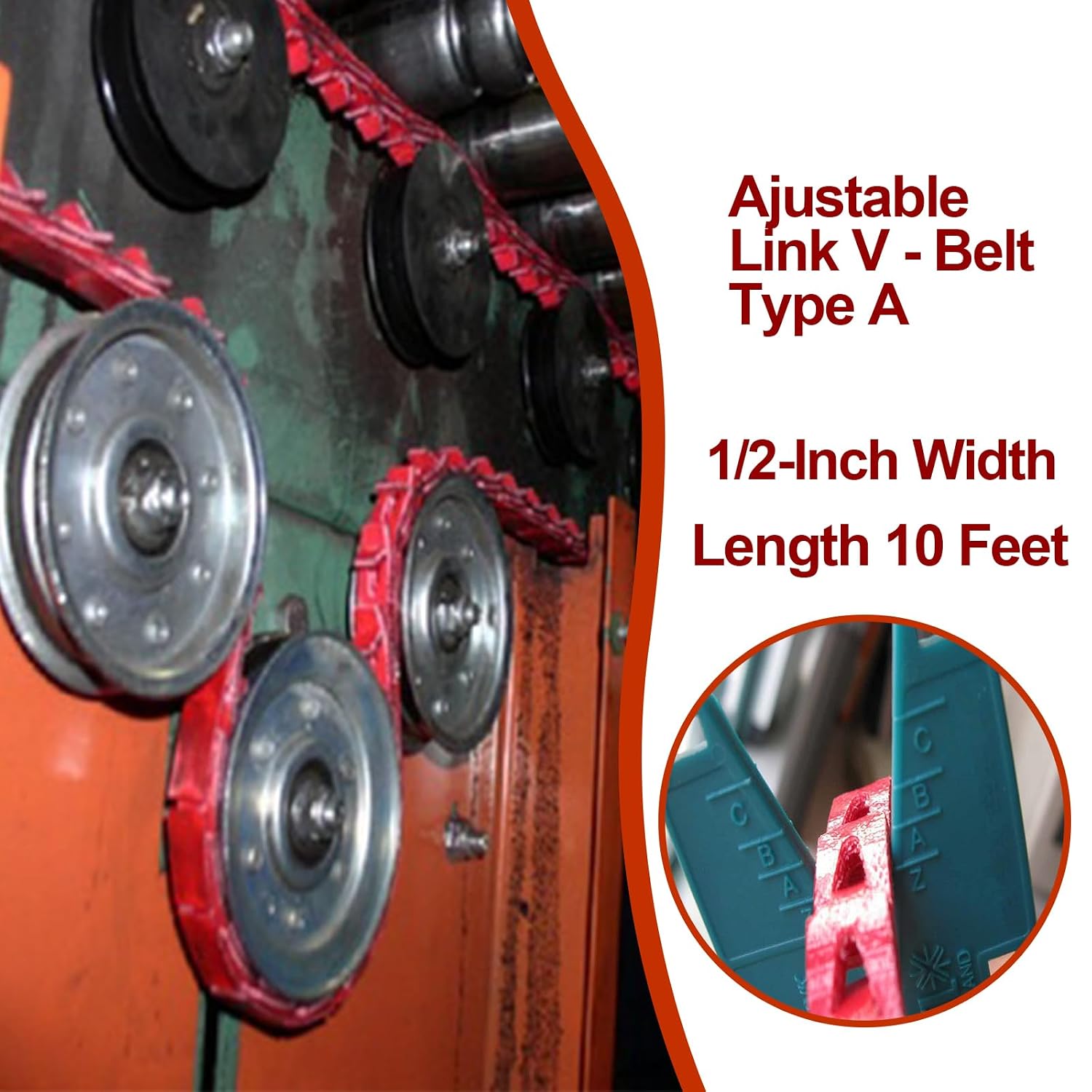Link V Belt,10FT Power Twist V-Belt 1/2-Inch x 10 Feet A Type, Adjustable Link V Belts for Lathes, Drill Press, Table Saws and Other Woodworking Tools