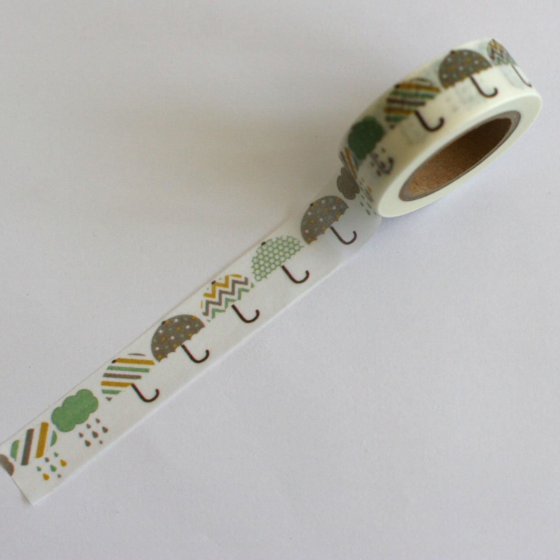 SJ Washi Tape Green Umbreallas and Rain 15 mm x 10 m