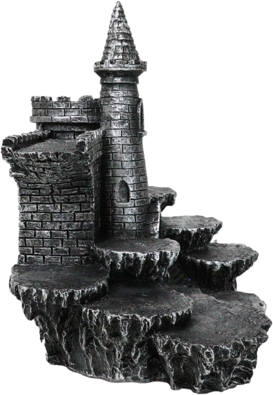 Ebros Gift Medieval Grand Stonewall Castle Fortress On Rocky Mountain Steppes Display Stand Sculpture with LED Light 9.5" H for Miniature Knights Or Dragons Figurines Old World Fort Statue