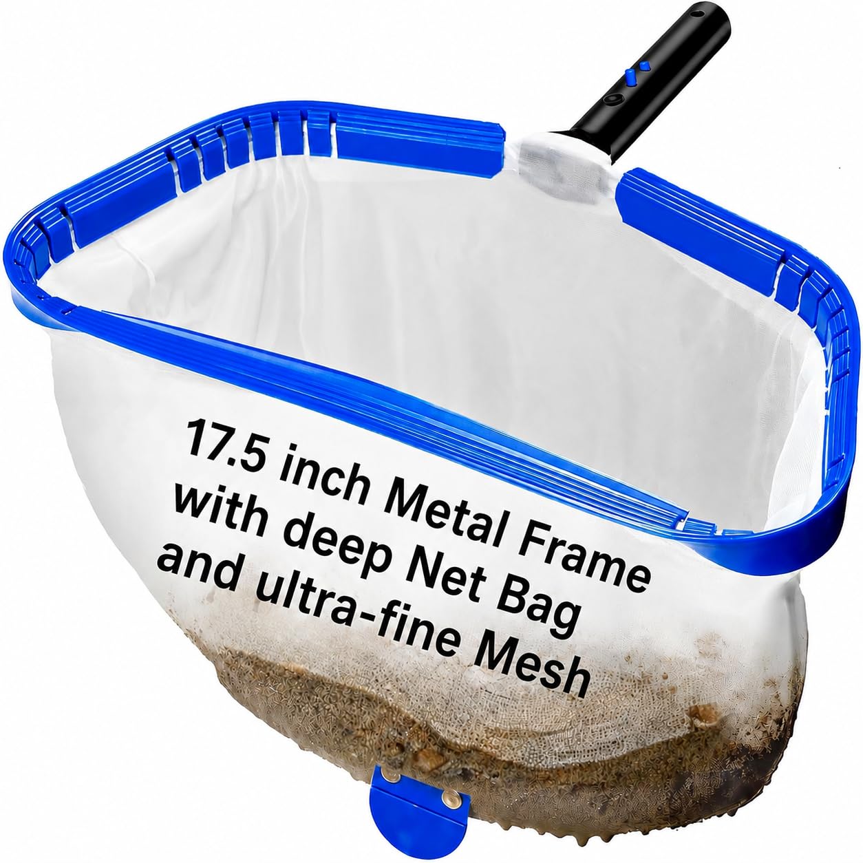 ROMIVO Ultra Fine Mesh Pool Skimmer Net, 17.5 in (44cm) Wide Reinforced Pool Net Head with Aluminum Frame, Leaf Rake for Pollen, Sand, Silt & Debris, Pool Cleaning Net, Pole Not Included