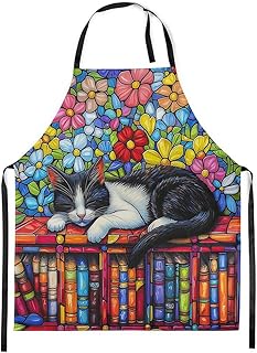 Sleeping Cat Kitchen Apron,Bookshelf Waterproof Apron