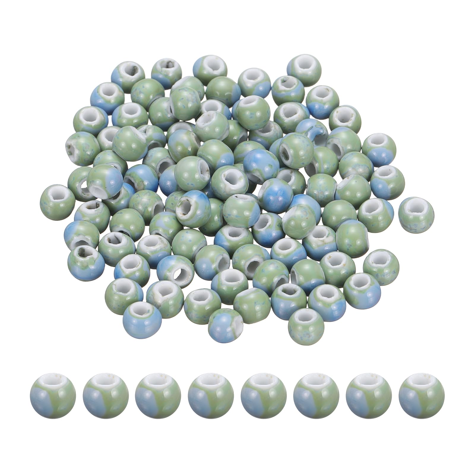 PATIKIL 100 Pcs Porcelain Beads, 8 mm Round Ceramic Handmade Spacer Loose Beads for Bracelet Necklace Earring Jewelry Making DIY Crafts, Glaze Change Mist Green
