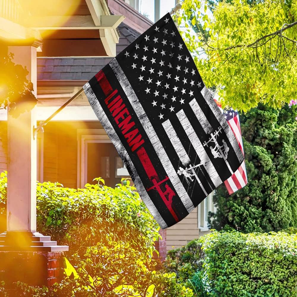 American Flag-Lineman Pride American US Flag, House Flag (29.5" x 39.5")-USA Flags Premium Polyester-Decorative Indoor Outdoor Flag