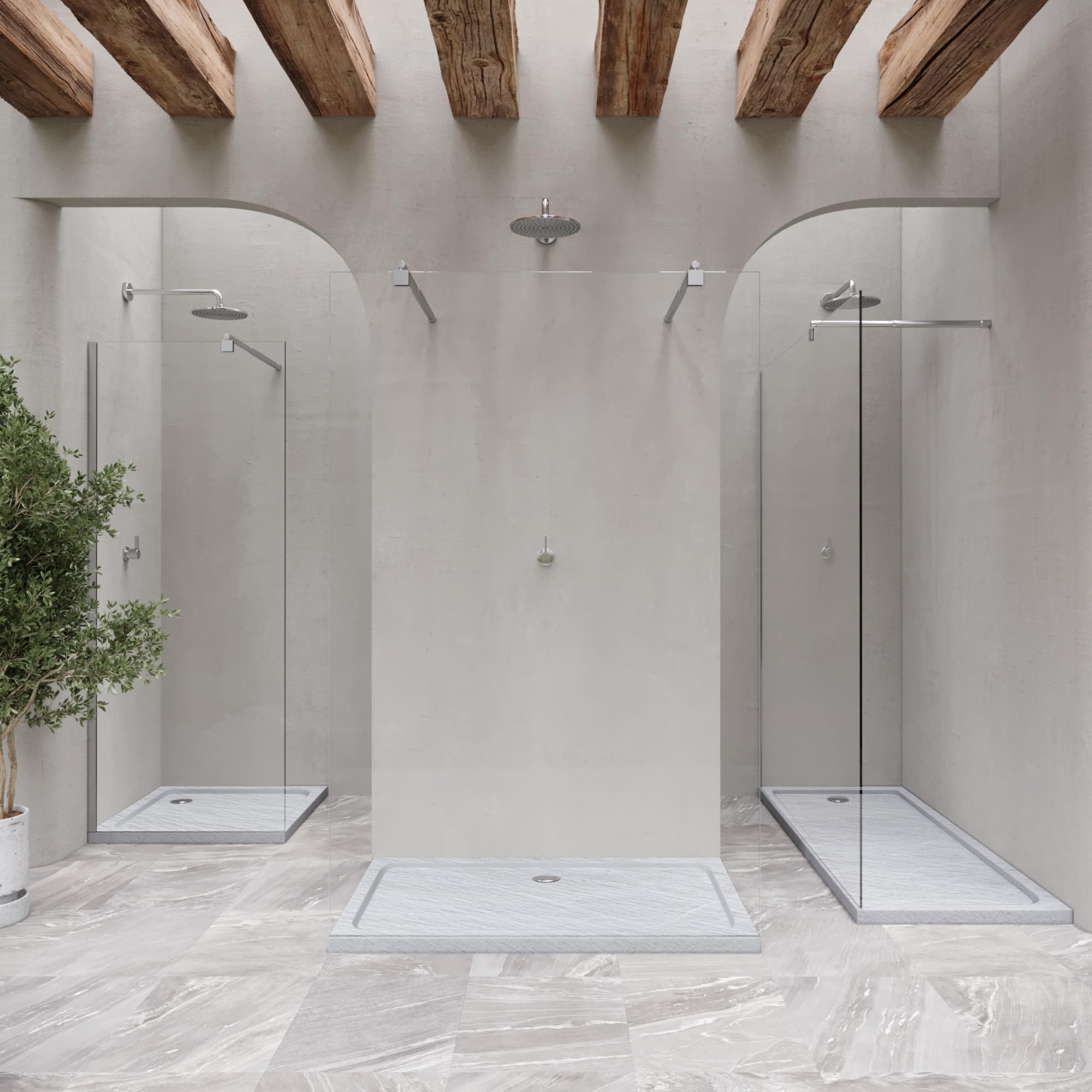 Plato de Ducha Acrílico 100x120 cm Blanco| Textura Pizarra Antideslizante | Extraplano 5 cm | – Incluye válvula y rejilla | Moments of Glass
