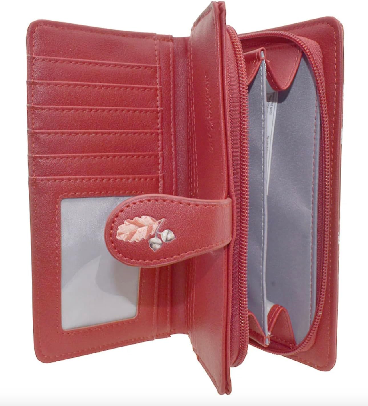 Shag Wear Forest Friends Large Animal Wallet for Women and Teen Girls Deer Own Squirrel Rabbit Fox and More Vegan Faux Leather 7" Red