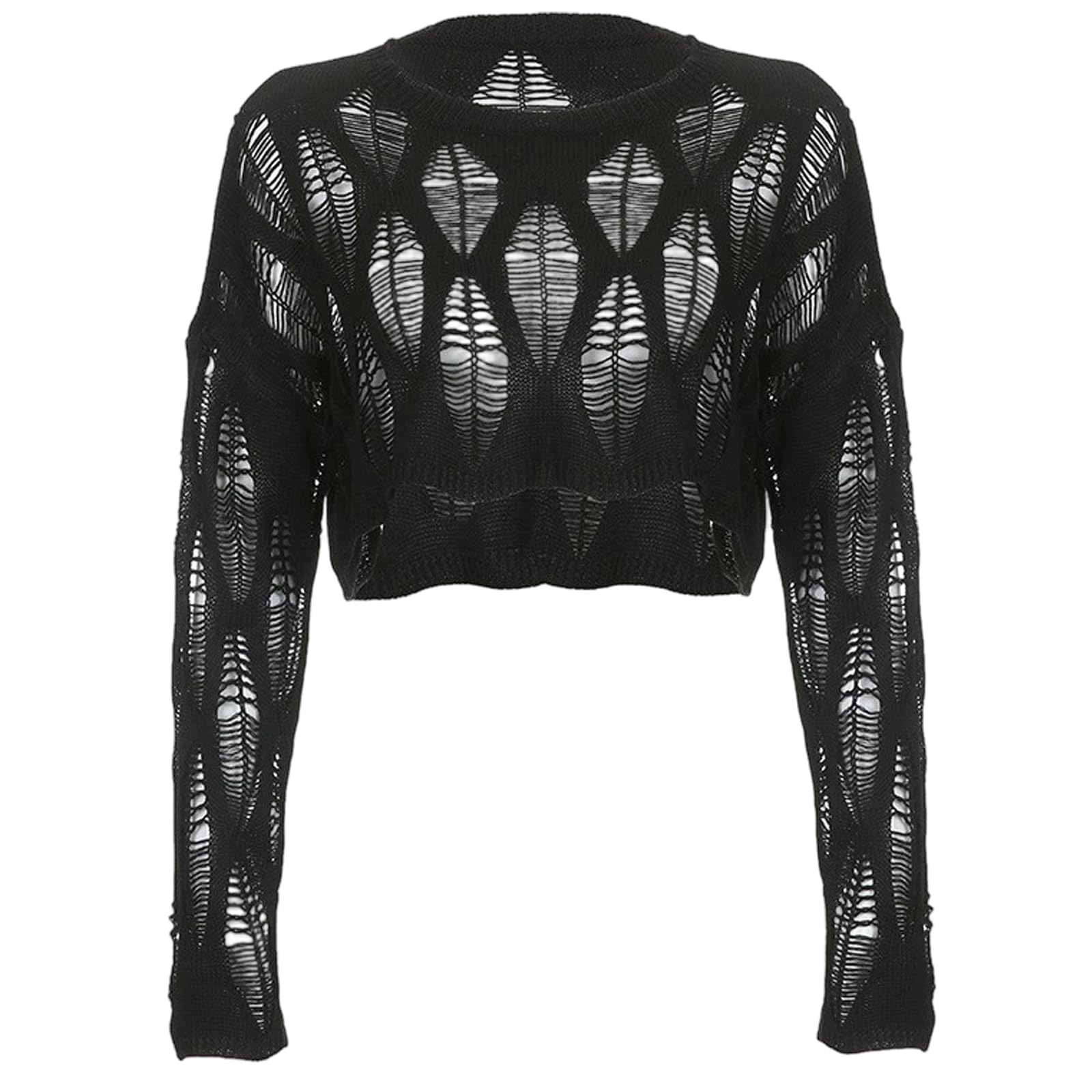 Joygoodta Unisex Black Alt Clothes, Crop Tops See Through Hole Gothic Clothes For Women Ripped Knit Pullover Emo For Women Girls