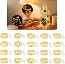 Pavlleen 20 Stück Micro LED Lichterkette,led lichterkette mit batterie, 2M 20 Mini LED Mit Batterie,für Party Hochzeit,Zimmer Deko,Weihnachten,Flasche,DIY(Warm Weiß)