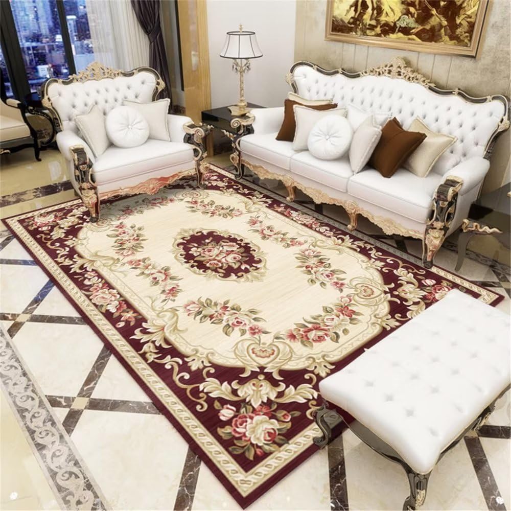 Tapis de salon moderne beige lavable et confortable pour réchauffer les sols froids