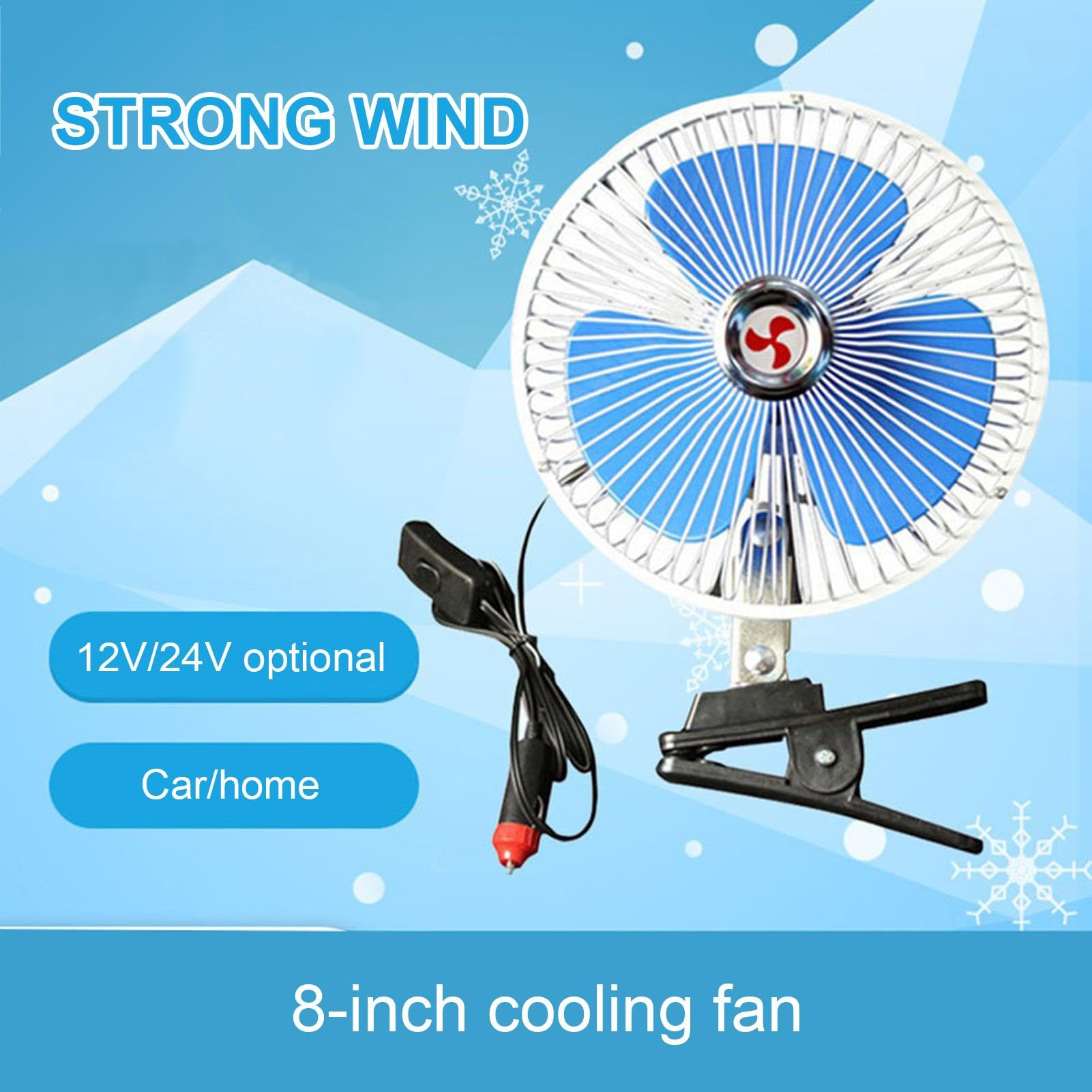 Ventilateur Portable De Voiture 12V/24V Avec Clip Oscillant D'été, 8 Pouces À Faible Bruit de Bureau, Tête Électrique Réglable à 180 Degrés