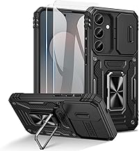 Case for Samsung Galaxy S25 FE 5G, 2 Screen Protectors and Kickstand Ring, [360° Military Protection] Sliding Camera Protection, Samsung S25 FE Case (Black)