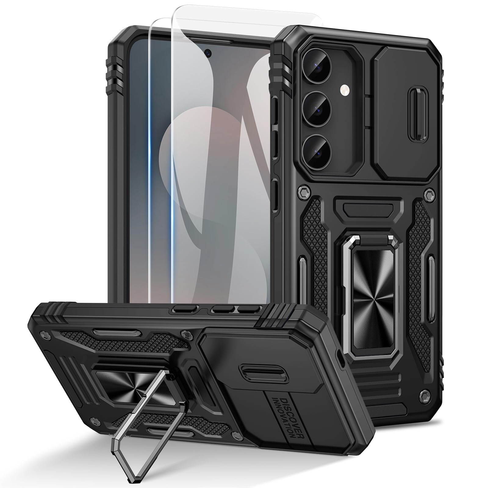 Doeshine für Samsung Galaxy Hülle, Handyhülle mit 2 Stück Displayschutzfolie & Ring Ständer, Kameraschutz, Robust Fallschutz Outdoor Militär Schutzhülle für Samsung Galaxy