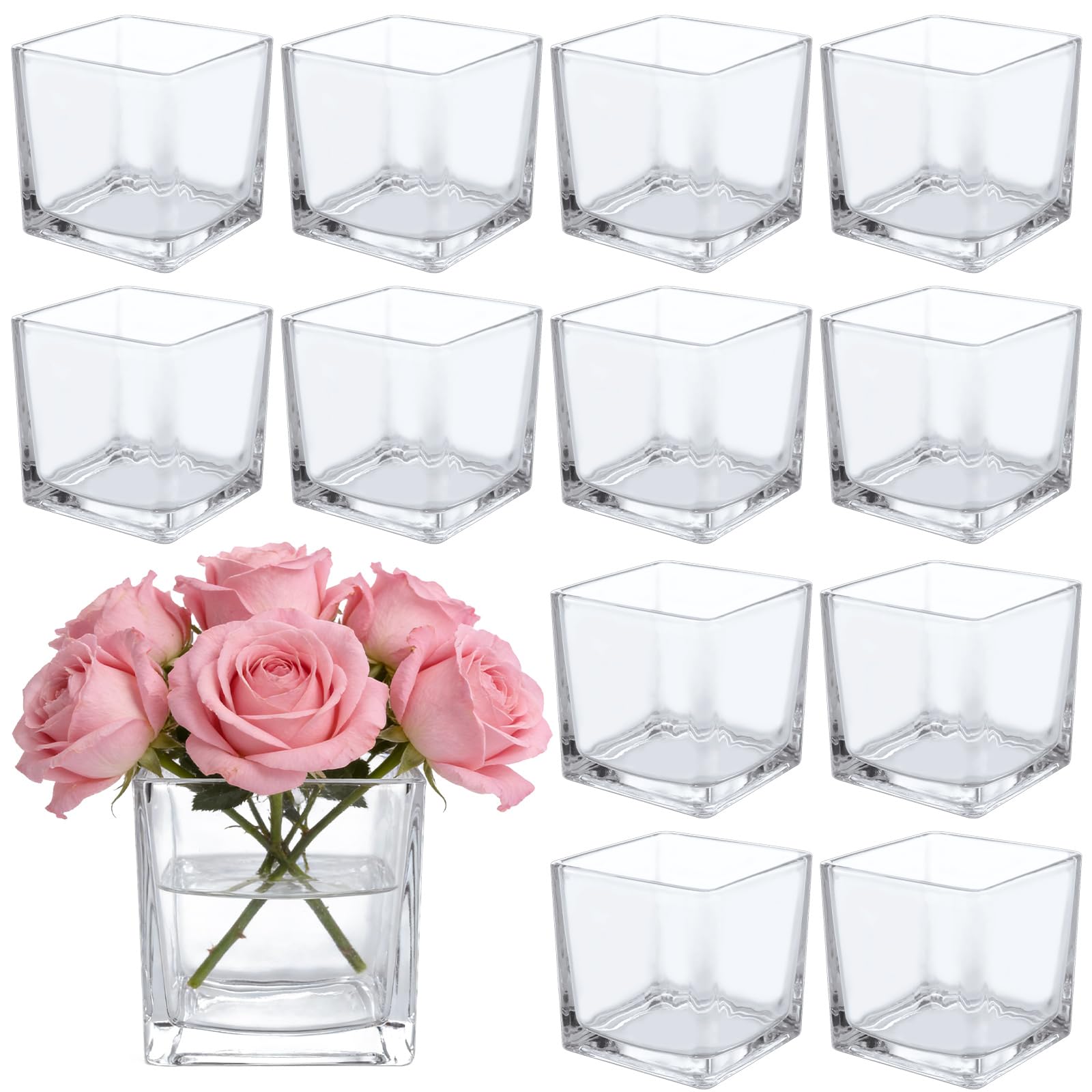 LDHHYH 12 Pack 3 x 3 x 3 Inch Square Glass Vases