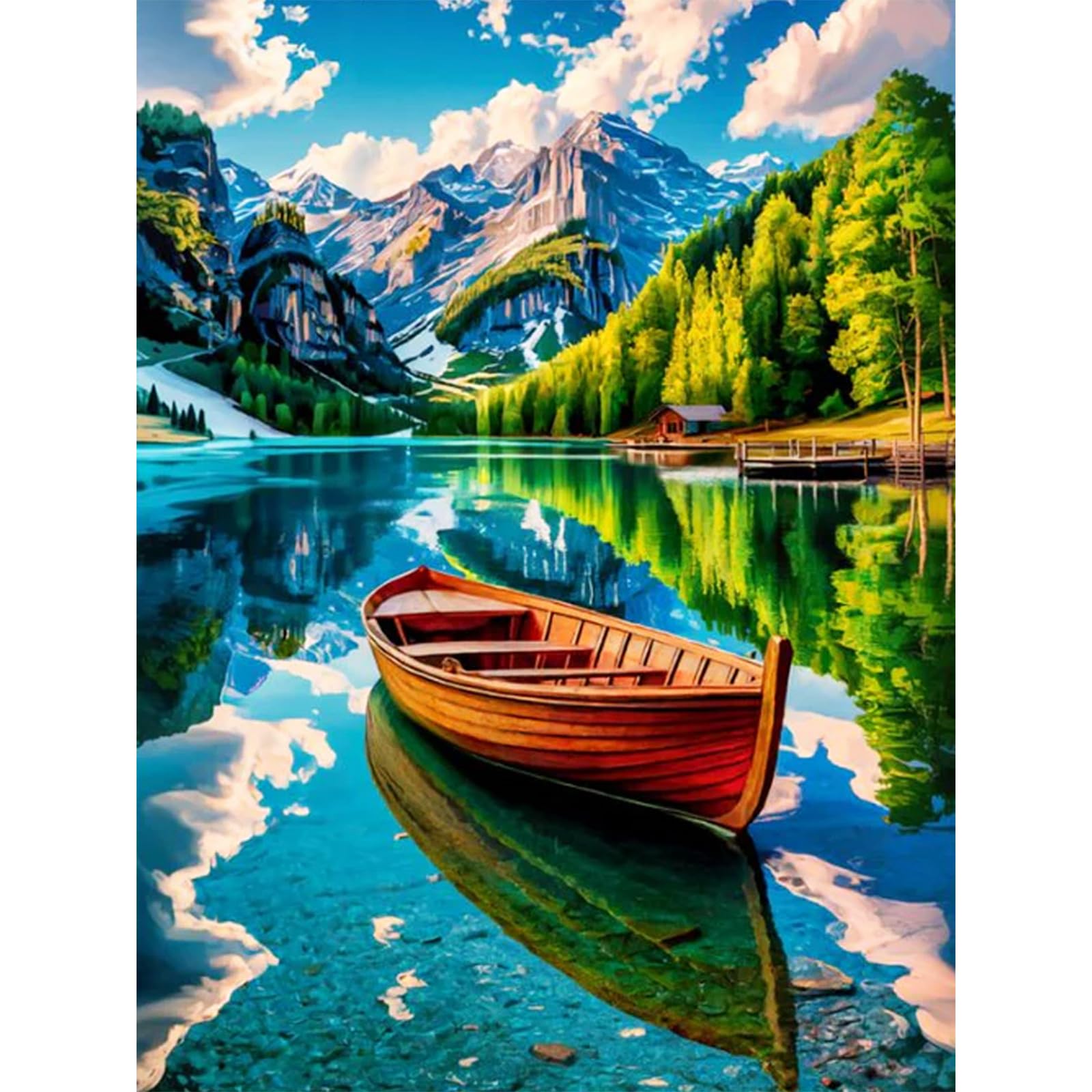 Mountains Diamond Art Kits, 5D Lake Landscape Diamond Painting for Adults, DIY Ship Full Round Drill Gem Kits for Gift Home Wall Decor 12x16 Inch