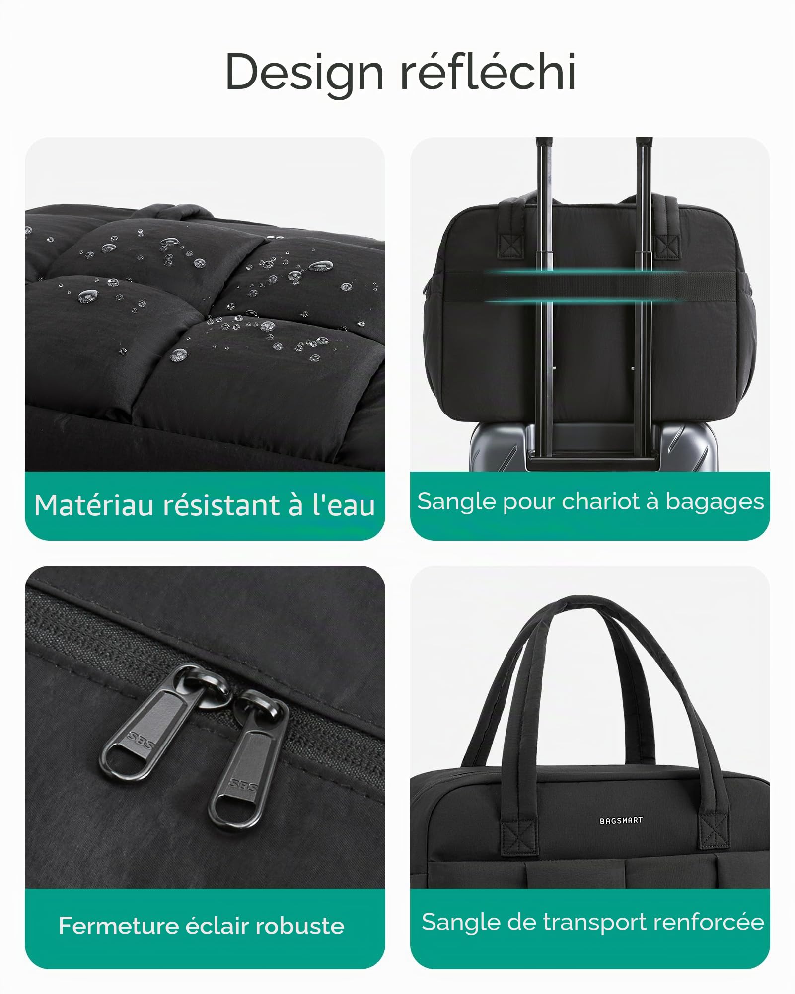BAGSMART Sac de Voyage 42x19x30 pour Easyjet,29L Bagage Cabine,Sac de Weekend Imperméable pour Avion,Sport,Gym,Léger Voyage avec Compartiment Humide en PVC,Noir