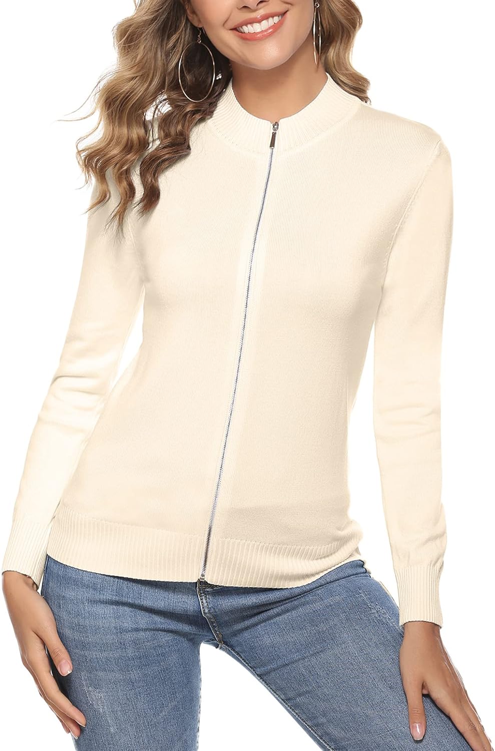 Youngull Zip Front Jacket for Women Casual Lightweight Cardigan Zip Up Sweater Tops Long Sleeve Knitted Sweatshirts