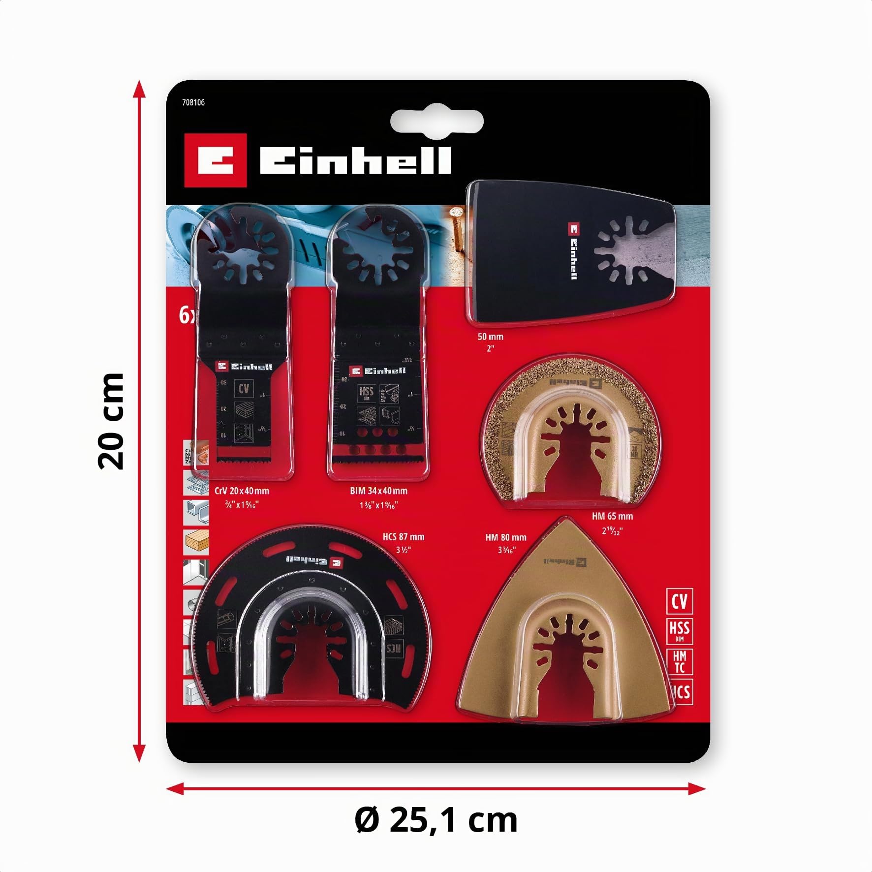 Original Einhell Kit d’outils multifonctions 6 pièces (lame de scie plongeante BIM, demi-circulaire HCS, plongeante CrV, demi-circulaire HM, râpe delta, grattoir flexible) | Lames de scie BiM / CrV / HCS / carbure | râpe Delta | grattoir flexible | foncti