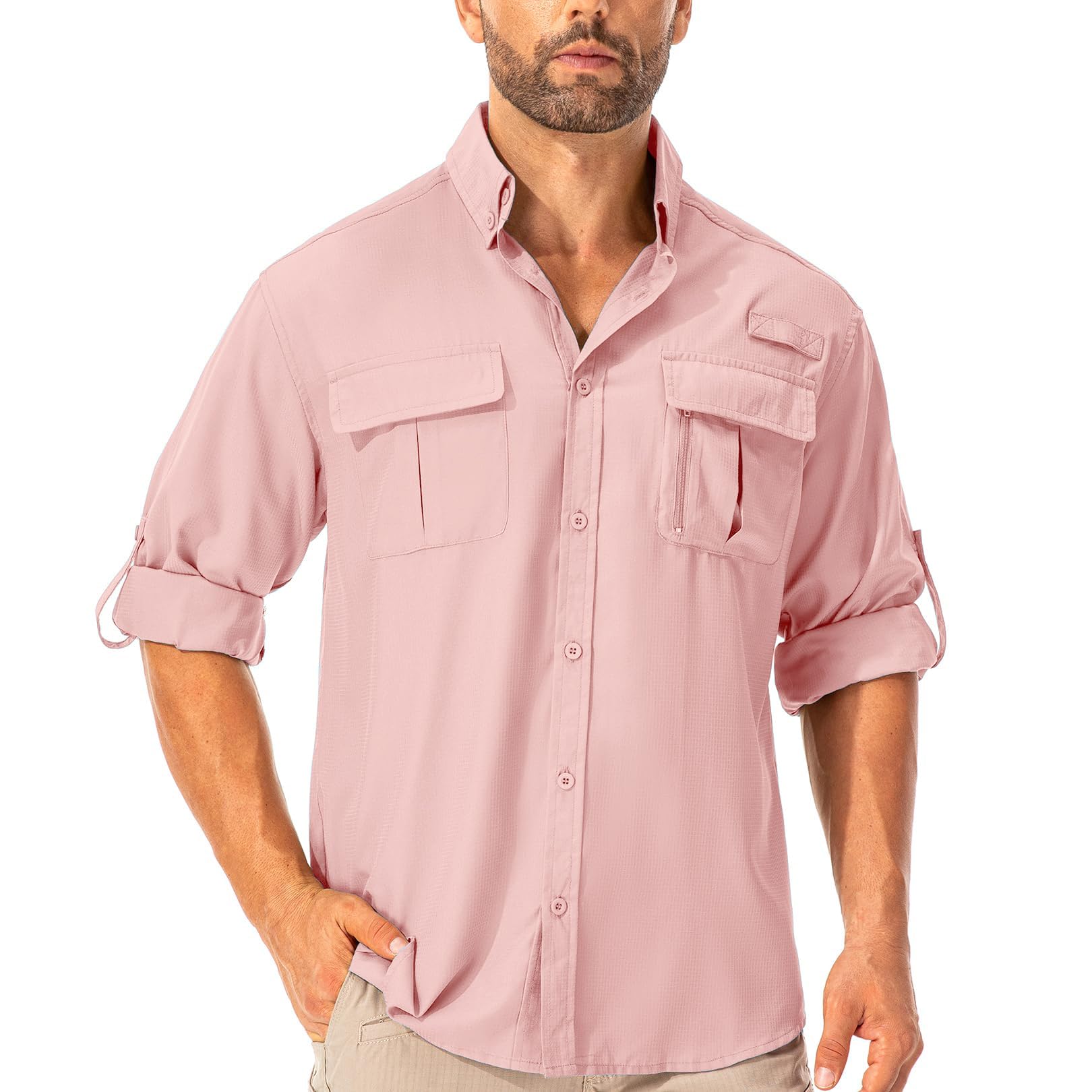 Asfixiado Hemd Herren Safari UPF50+ UV Schutz Wanderhemd Herren Langarm Funktionshemd Outdoorhemd Atmungsaktiv Schnelltrocknend Casual Button Down Shirts