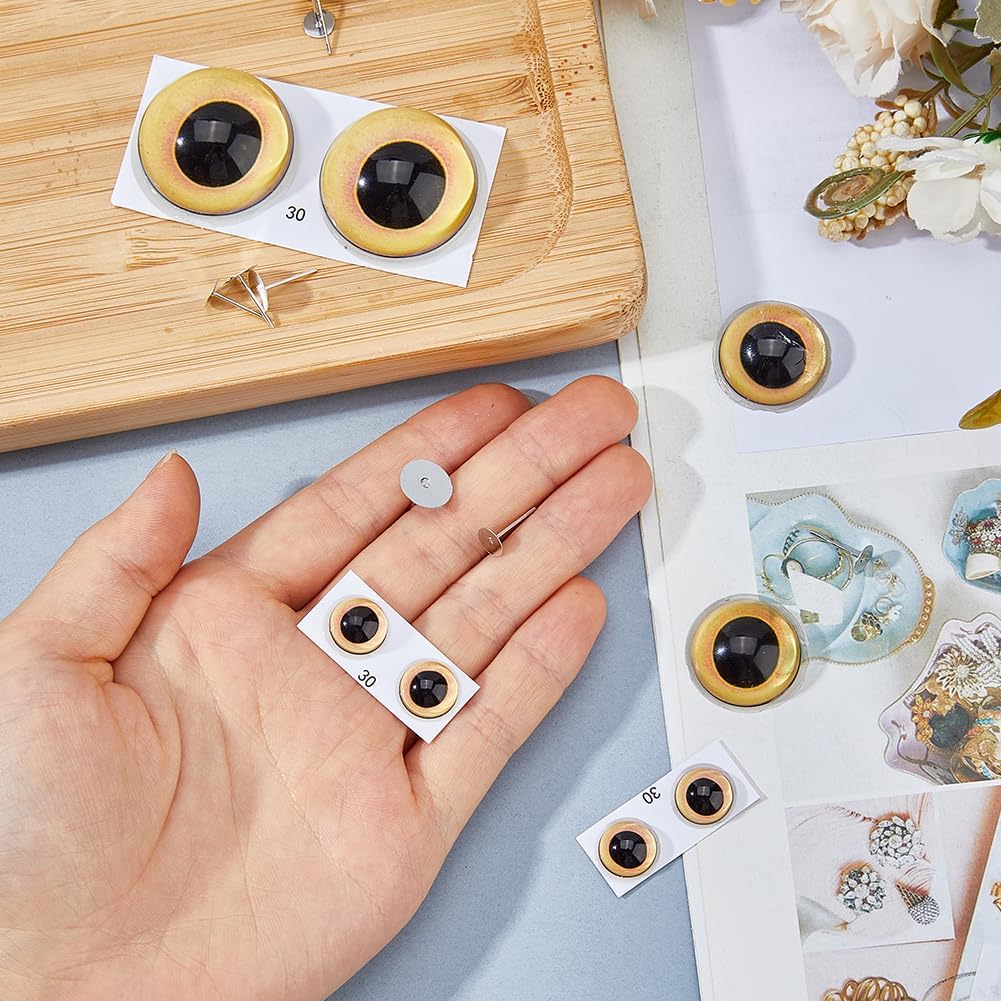 SUPERFINDINGS 4 Pairs Glass Eyes Cabochons Animal Safety Eyes Cat Owl Bird Eye 10/20/30mm Dome Eye Cabochons for Amigurumi Crochet Clay Animals Sculptures Props Cameo Pendant Jewelry Making