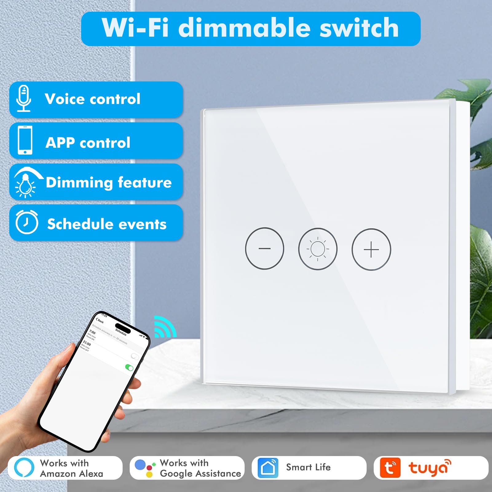 WIFI Dimmer Lichtschalter Wlan Smart Unterputz Glas Touch Screen Dimmer für LED Lampen Lichtschalter Weiß 100-240V 2.4GHz Smartphone Steuerung fuer Smartlife Alexa tuya Neutralleiter Wird Benötigt