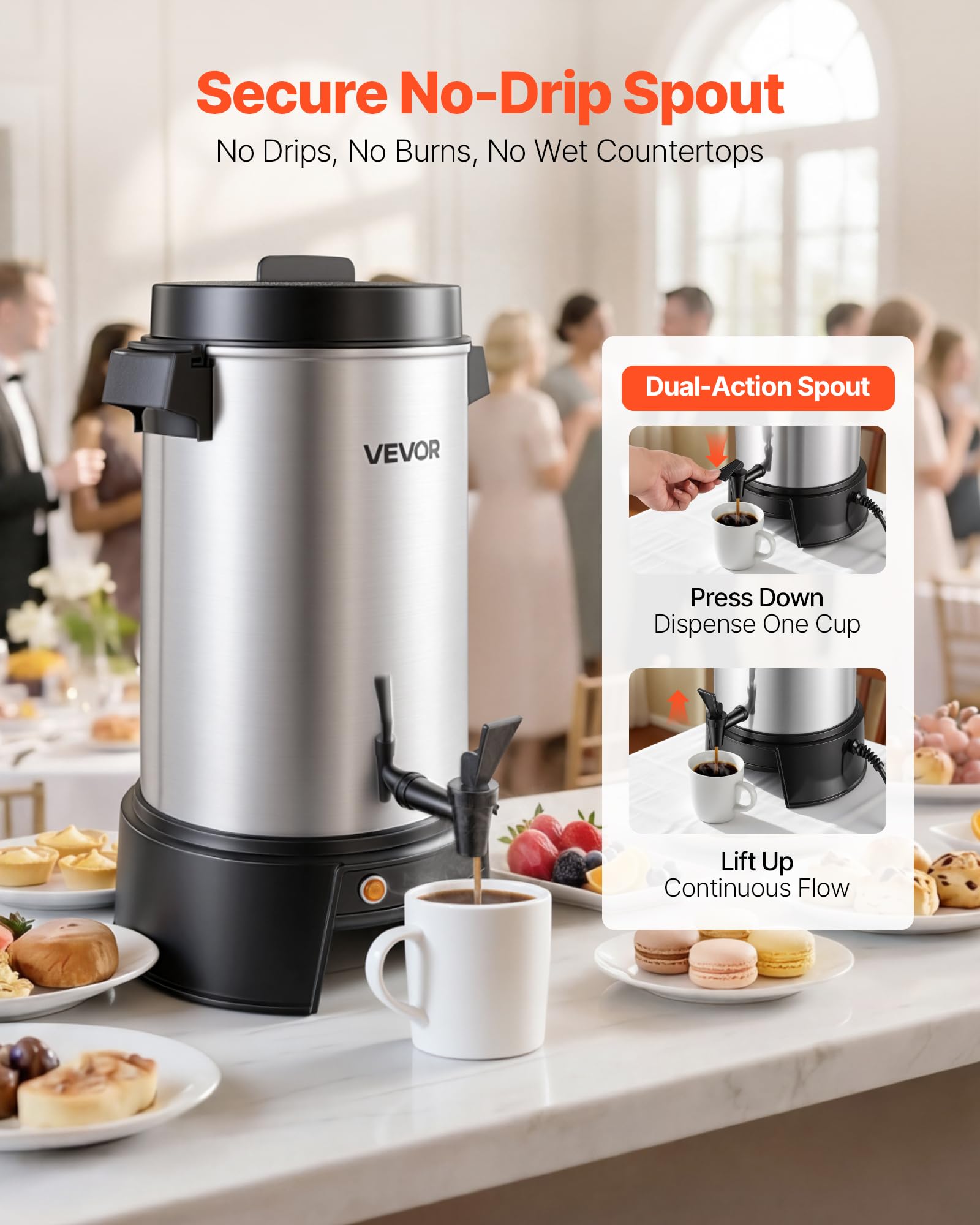 VEVOR Distributore Bevande Calde Caffè Elettrico 1190 W 250 x 270 x 420 mm, Rubinetto Antigoccia, Caffettiera per Vin Brulè Tè Caffè, Controllo Automatico di Temperatura, Catering, Hotel, Ristorante