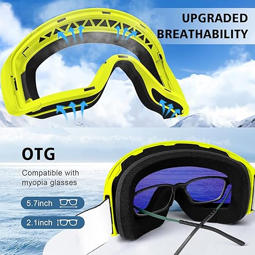 Miniatura 4 de Gafas de esquí OTG con 2 lentes intercambiables, gafas de snowboard magnéticas Revo antivahoUV para hombres, mujeres, jóvenes