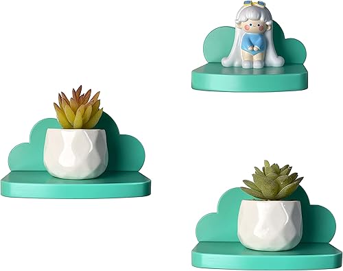 Veluckin Estantes flotantes pequeños, mini estantes de nube, estante de pared de 6 pulgadas para dormitorio de niños, paquete de 3, con 2 tipos de