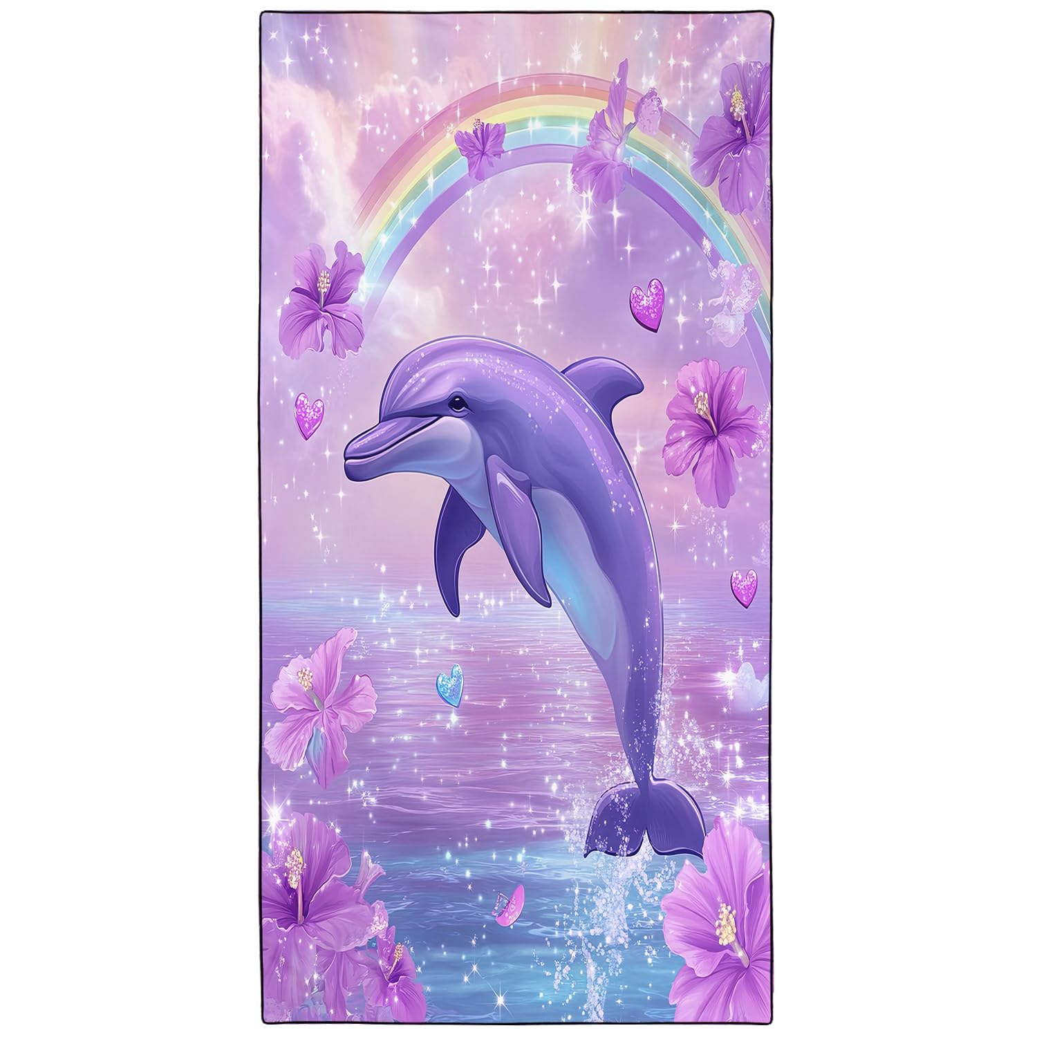 YISUMEI Purple Dolphin Beach Towels for Adults Extra Large 180 x 90 cm, Microfibre Lightweight Quick Dry Towel for Swimming Pool Cruise Travel Sports Camping