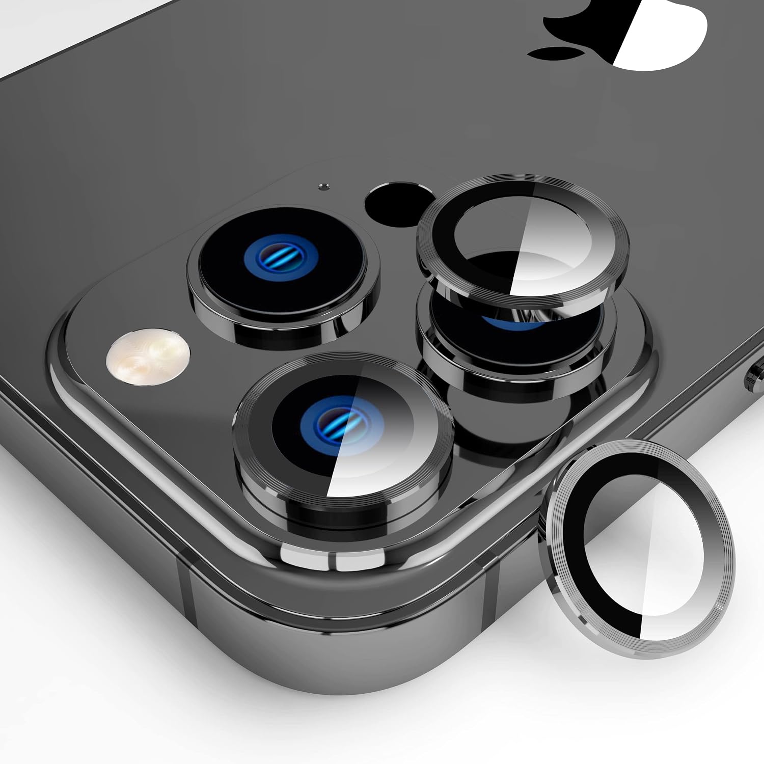 YWXTW Camera Lens Protector Compatible with iPhone 13 Pro 6.1 Inch/iPhone 13 Pro Max 6.7 Inch Tempered Glass, [Installation Tray] Premium Aluminum Alloy Camera Lens Cover Sticker