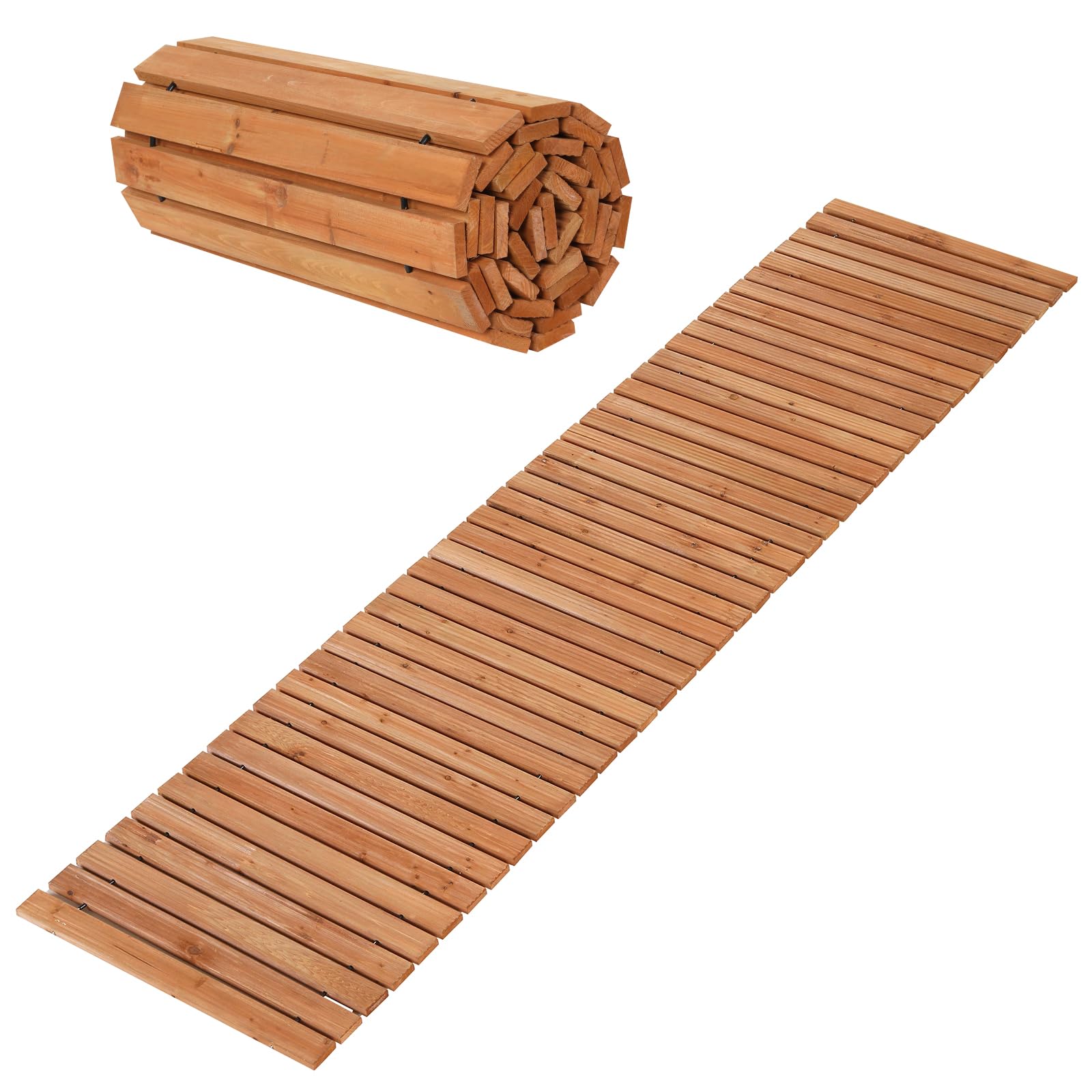 HOMASIS Passerella per Giardino Arrotolabile, Sentiero da Prato in Legno di Abete a Doghe Resistente, Percorso con Superficie Antiscivolo da Esterno per Cortile e Spiaggia (242 x 55 x 1,5 cm,Naturale)