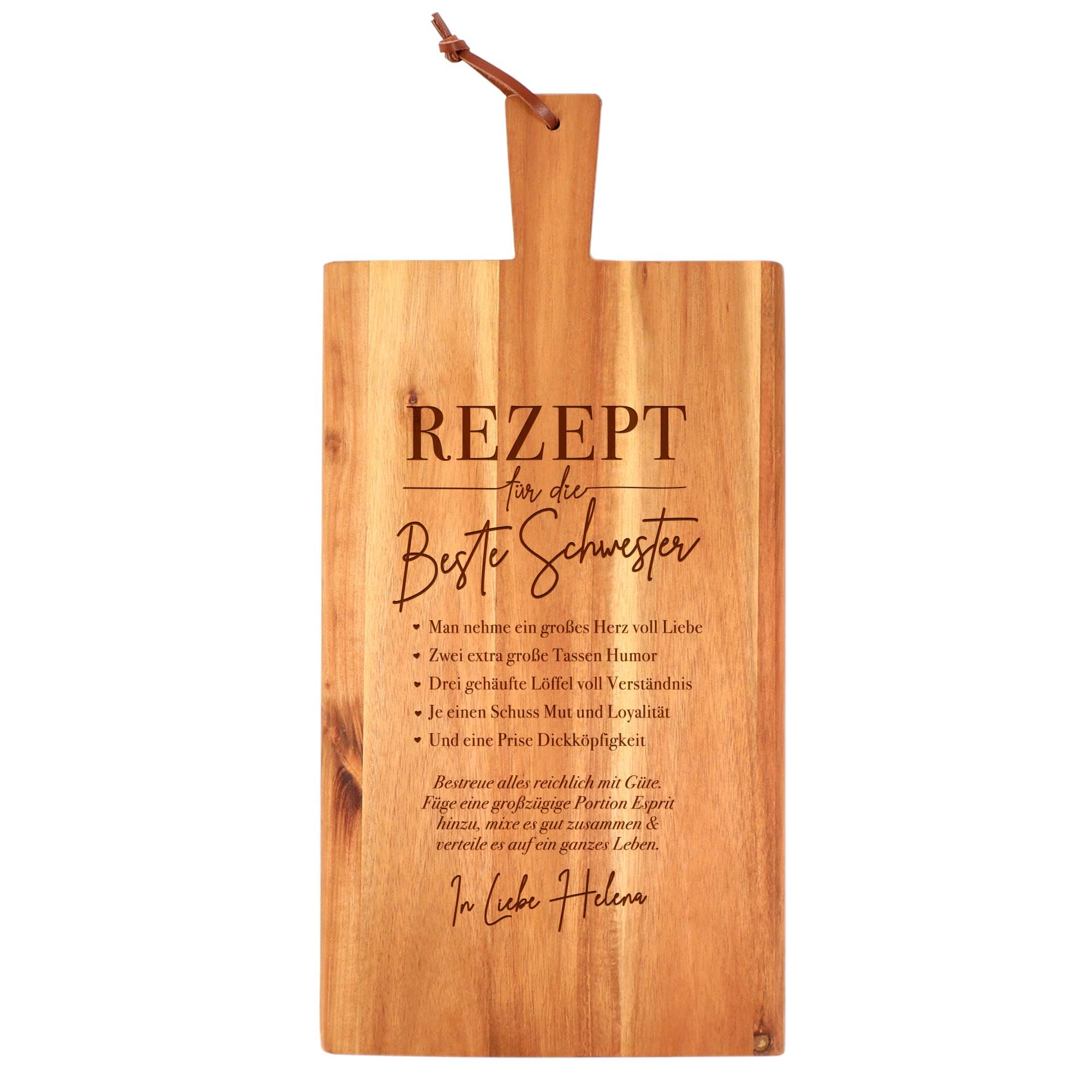 Schneidebrett mit Gravur, Rezept für die beste Schwester, Personalisiertes Küchenbrett, Geschenke für Schwester, Frühstücksbrett, Frühstücksbrettchen, Holz Schneidebretter, Holzbrett mit Griff