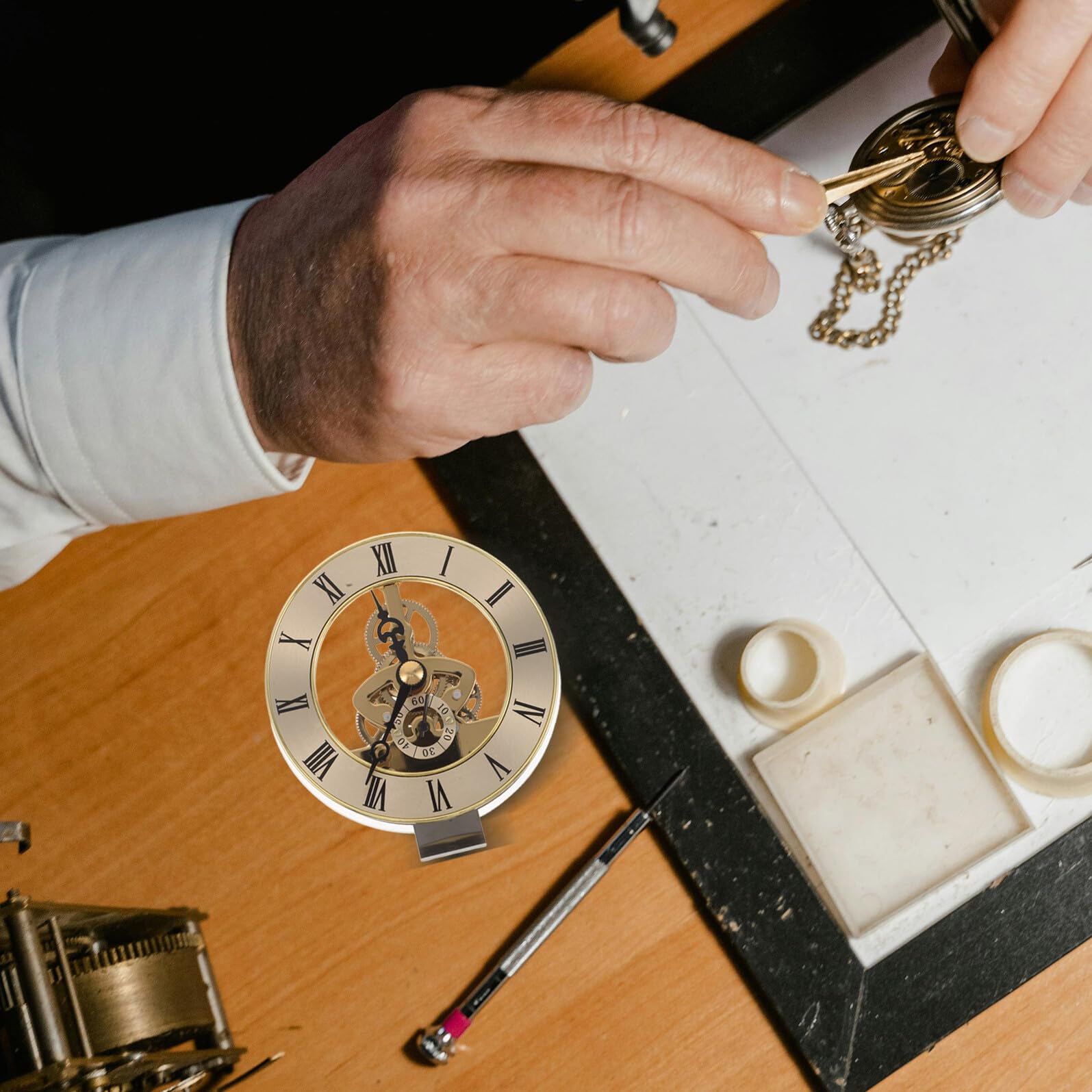 Housoutil Rundes Quarz Uhrwerk Gold 95cm mit Römischen Ziffern Skelett Uhrwerk Metallrahmen Ersatzteil für Tisch und Wanduhren Selbstgemacht Uhrenbau
