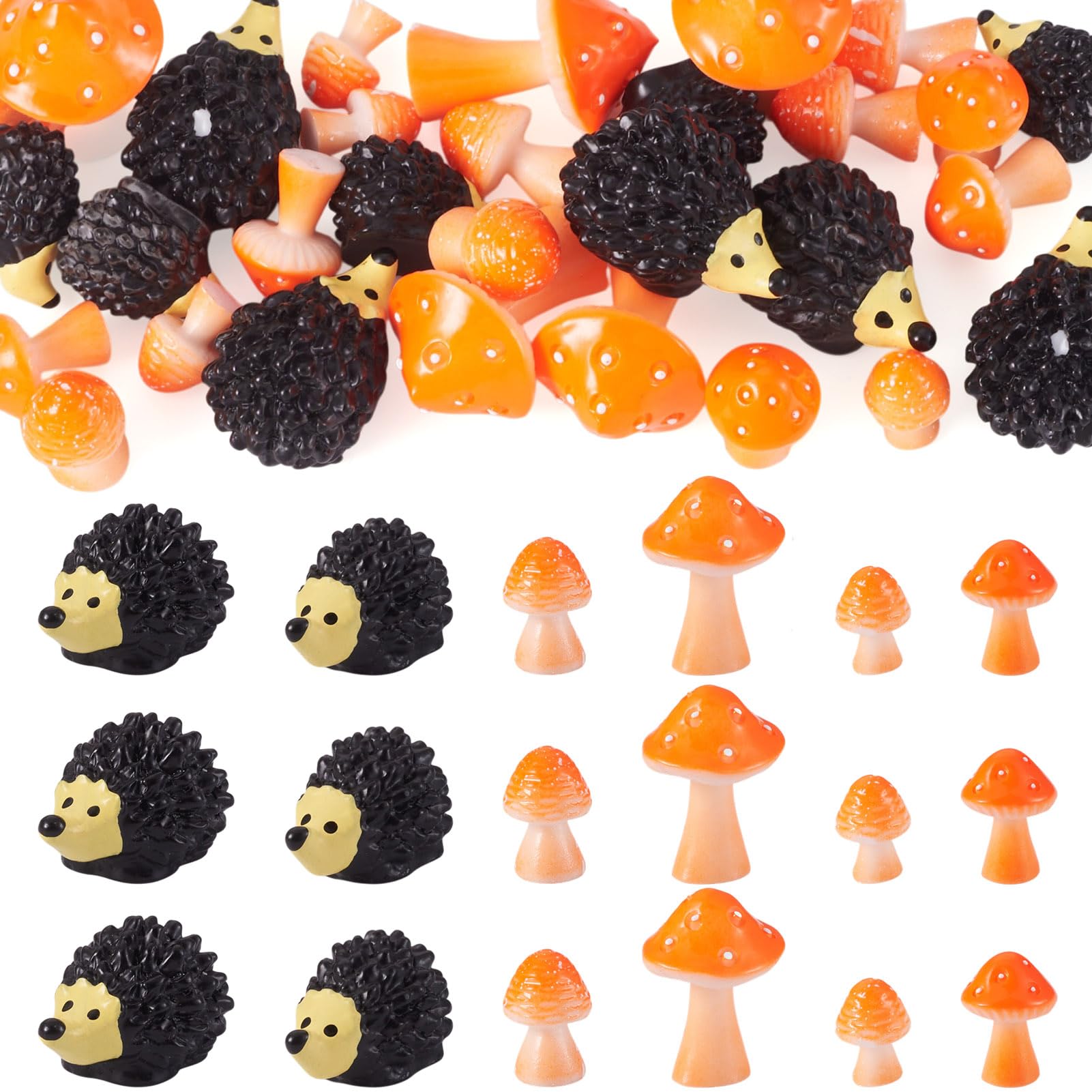 Crafans 30Pcs Hedgehog Resin Ornaments Mushroom Display Decoration Cute Diorama Garden Ornaments Plants Animal Diorama Scale for Miniature Garden Scenery Supplies Crafting Terrarium Deco