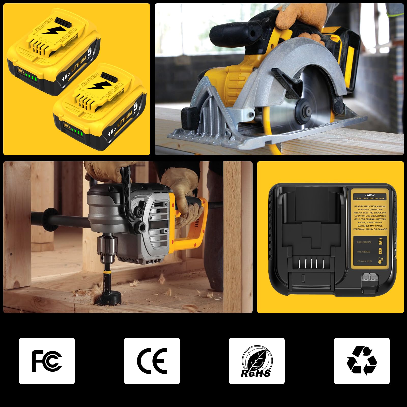 2 x DCB184 para DeWalt Batería 18V 5.0Ah + Dewalt Cargador 18V 3A batería de Herramientas DCB182 DCB180 DCB184 DCB200 DCB182 DCB181 DCB201