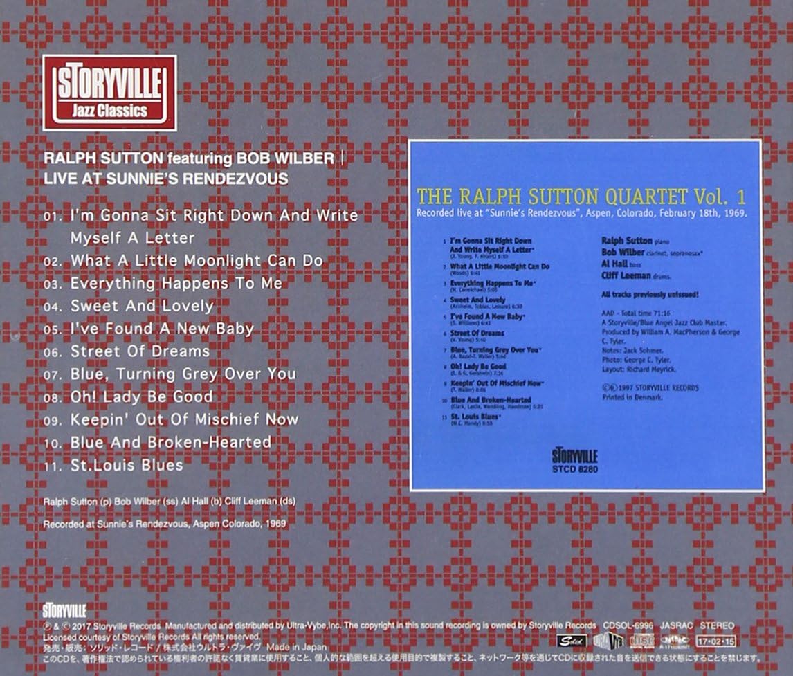 THE RALPH SUTTON QUARTET RALPH SUTTON QUARTET BO - Live at Sunnie's Rendezvous Vol. 1 - Disque CD