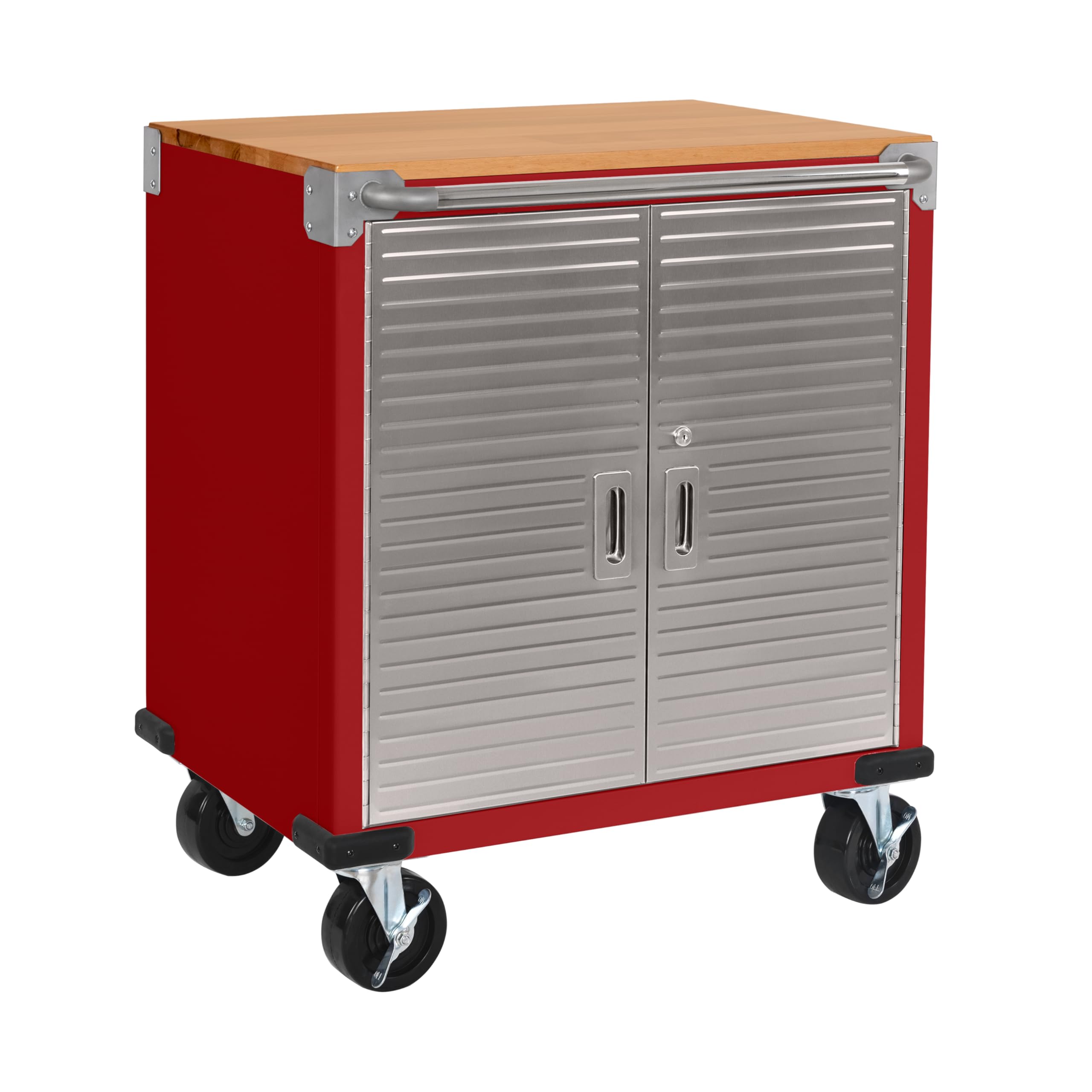 Seville Classics UltraHD Rolling Cabinet Workbench Table in a garage setting