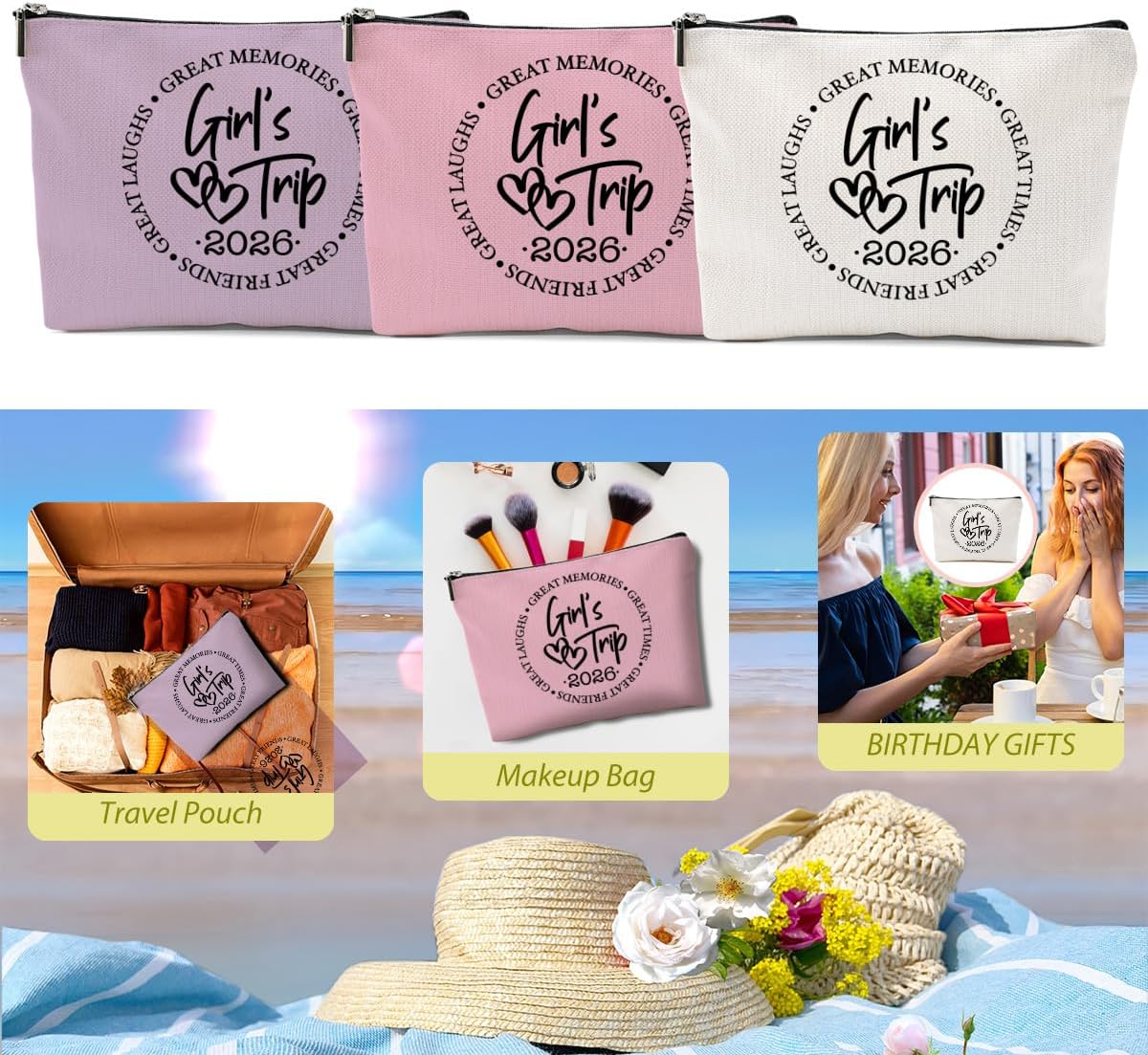 1 Pcs 3 Pcs 4 Pcs Makeup Bag, Girls Trip Gifts Favors Girls Weekend Gifts, Friendship Gifts for Women Bestie Bride - Image 6