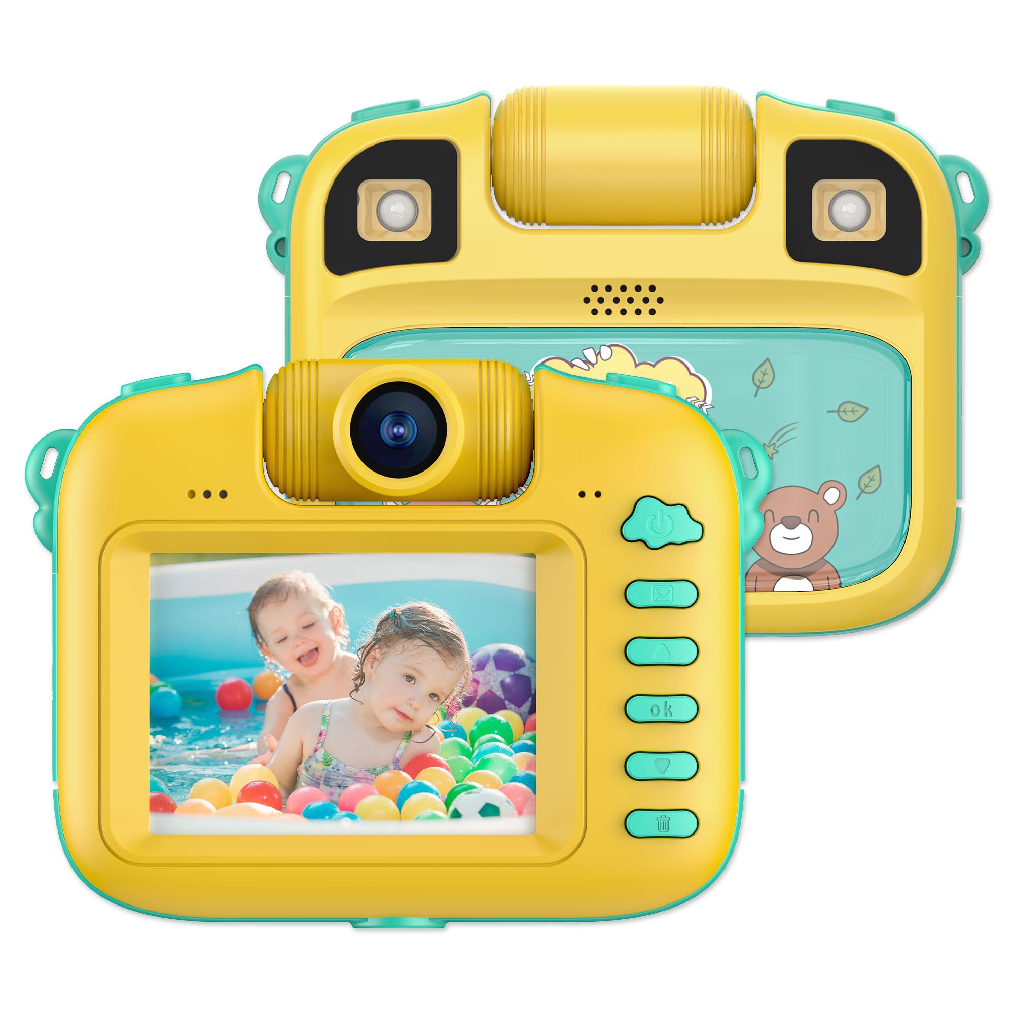Contixo KC1 Waterproof Kids Camera - Camera for Kids, 1080P Video Underwater Camera with Silicone Cover & Puzzle Games, IP68, 2.4" Selfie Toddler Camera Toys for 3-12 Years Old Girls Boys, Yellow