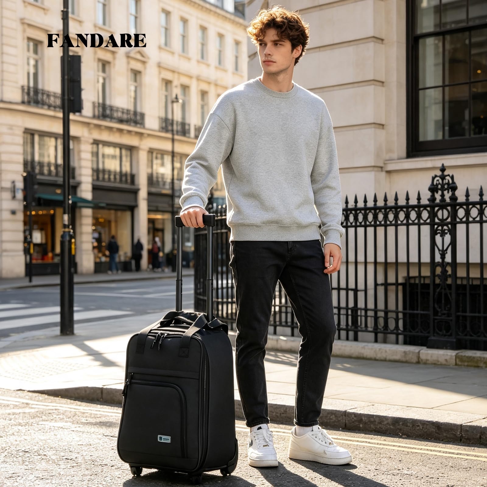 FANDARE Plecak na kółkach na laptopa 15,6 cala bagaż, Czarny (Black), L, zwykły | Mężczyzna Kobieta Torba na kółkach Bagaż podręczny Kabina 2 w 1 Lekka walizka podróżna Profesjonalna torba na kółkach