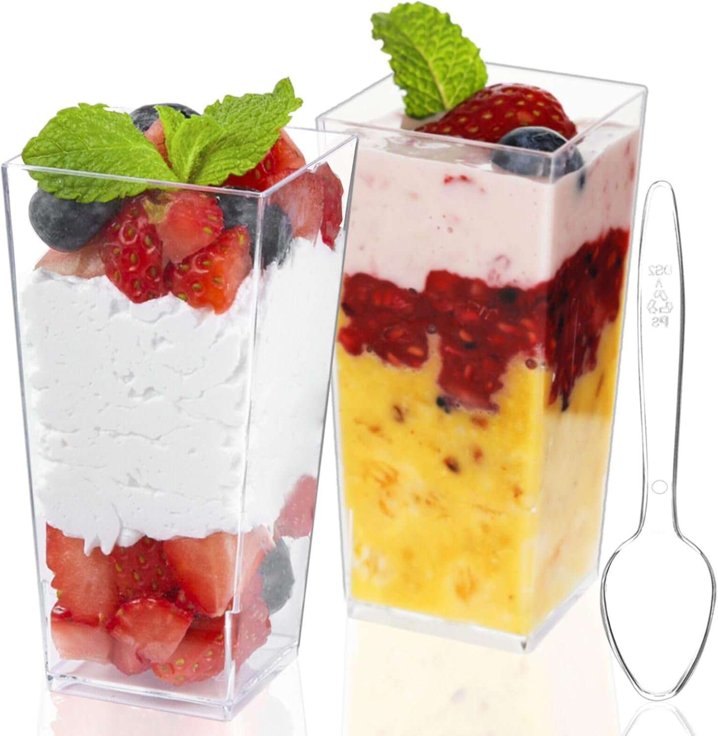 Zezzxu 3 oz Mini Dessert Cups with Spoons, 50 Pack Plastic