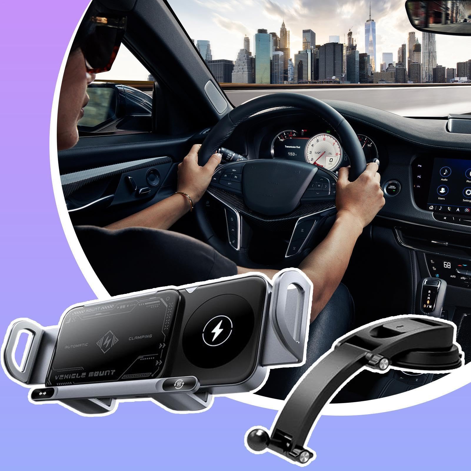 Generico Supporto Ricarica Wireless Auto Porta Cellulare Veicolo | Supporto Smartphone Piegevole, Ricarica 15W Doppia Bobina per Auto