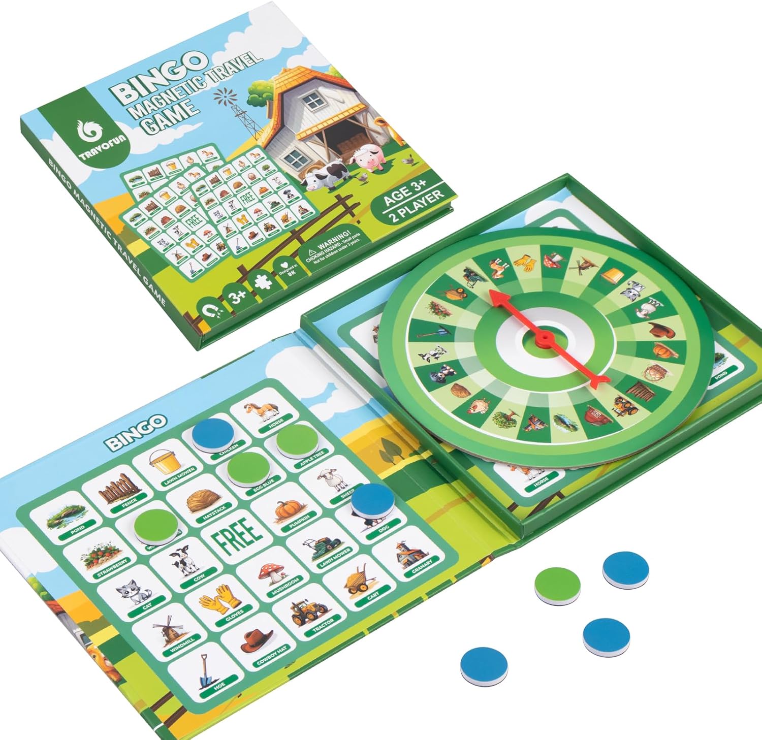 Travofun Farm Bingo Game, Magnetic Travel Toy for Kids 3 and Up, Ideal for Road Trips