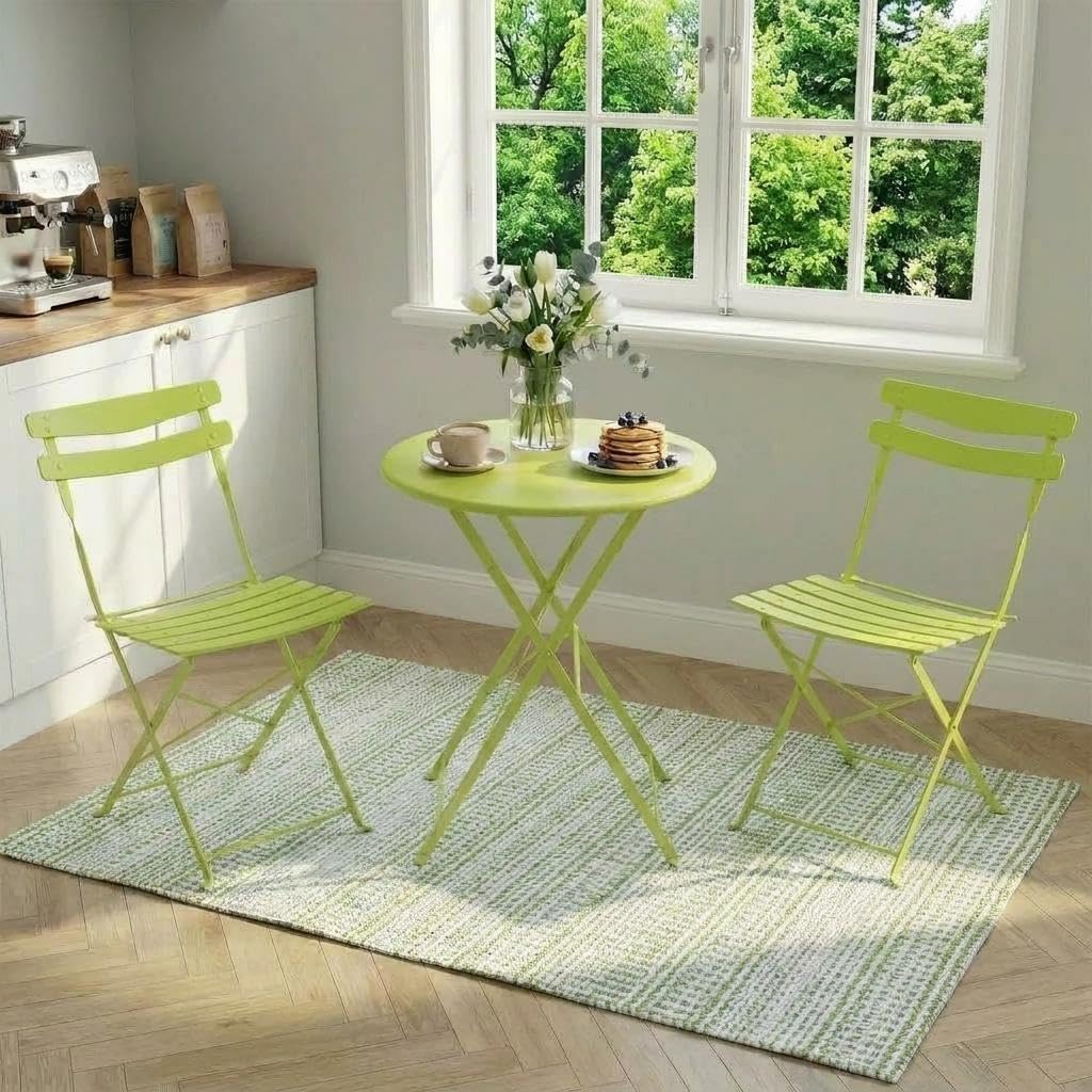 Set di 3 mobili da bistrot pieghevoli da esterni, impermeabili, con piedini antiscivolo, design resistente alla ruggine, comode sedie pieghevoli per conversazioni su balcone e giardino