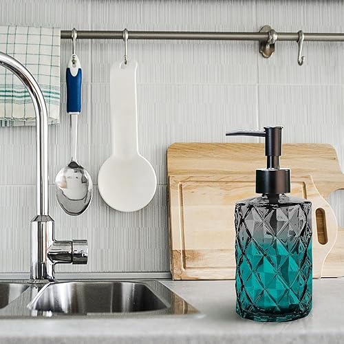 Miniatura 6 de Dispensador de jabón para platos de cocina y baño, dispensador de jabón líquido de manos recargable de vidrio de 12 onzas con bomba de plástico,